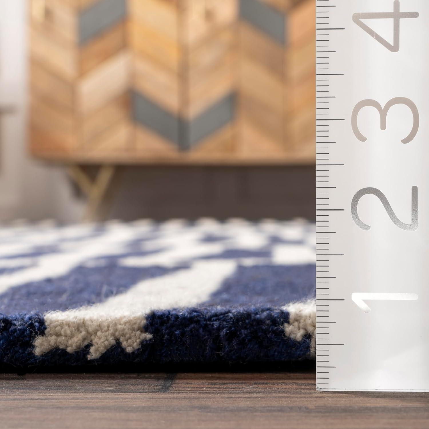 Nuloom Lemuel Geometric 8x10 Wool Indoor Area Rug for Living Room Bedroom Dining Room Kitchen, Navy/Ivory