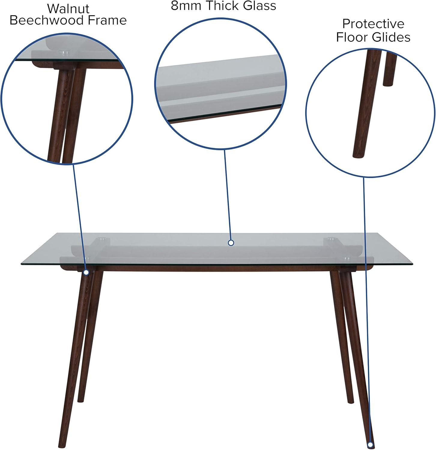 Flash Furniture Meriden 31.5" x 55" Rectangular Solid Walnut Wood Table with Clear Glass Top