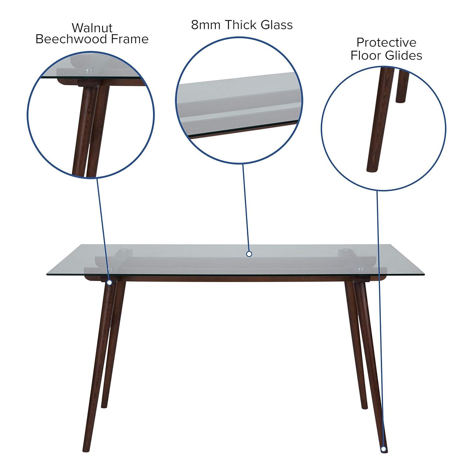 Flash Furniture Meriden 31.5" x 55" Rectangular Solid Walnut Wood Table with Clear Glass Top