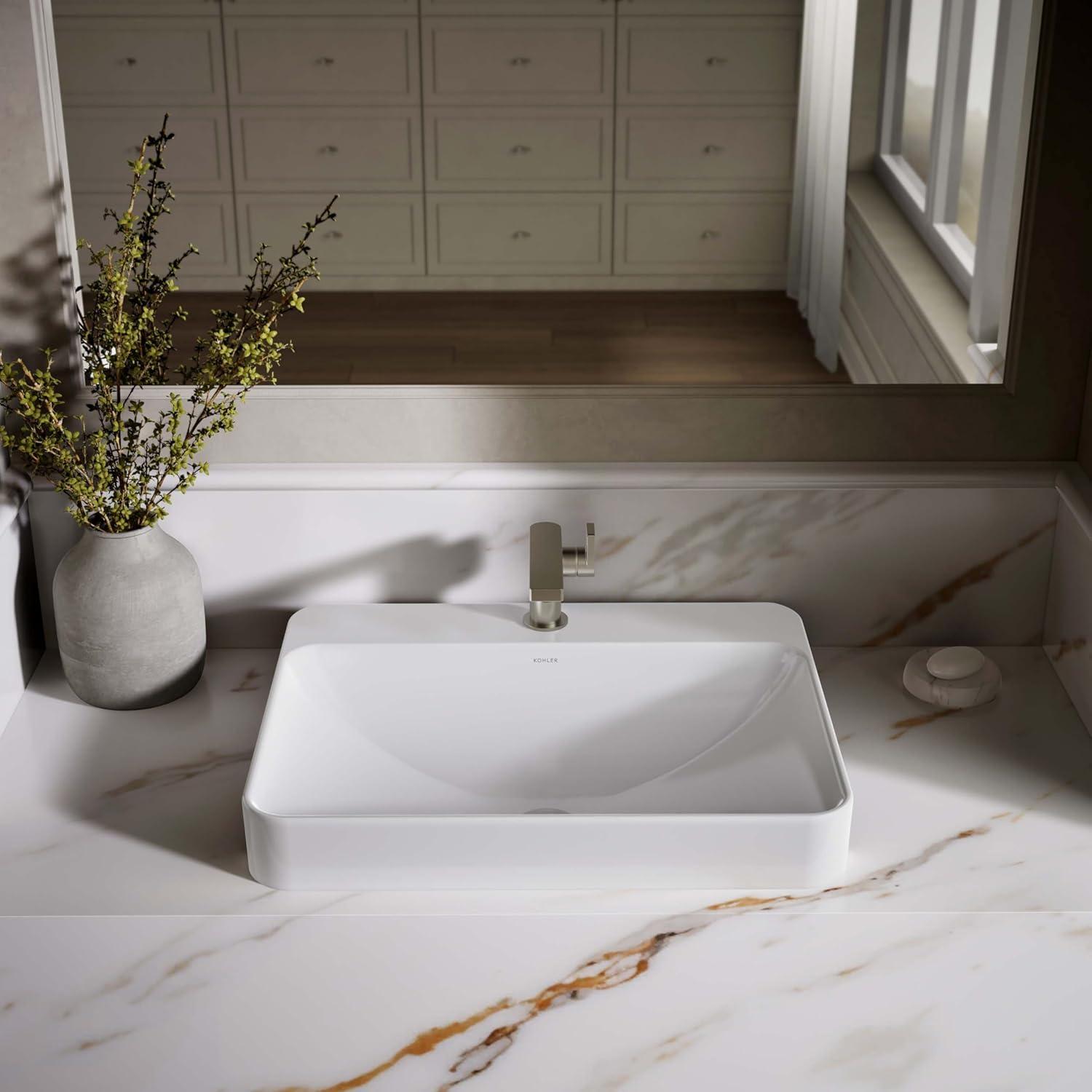 Vox® Vitreous China Rectangular Vessel Bathroom Sink with Overflow