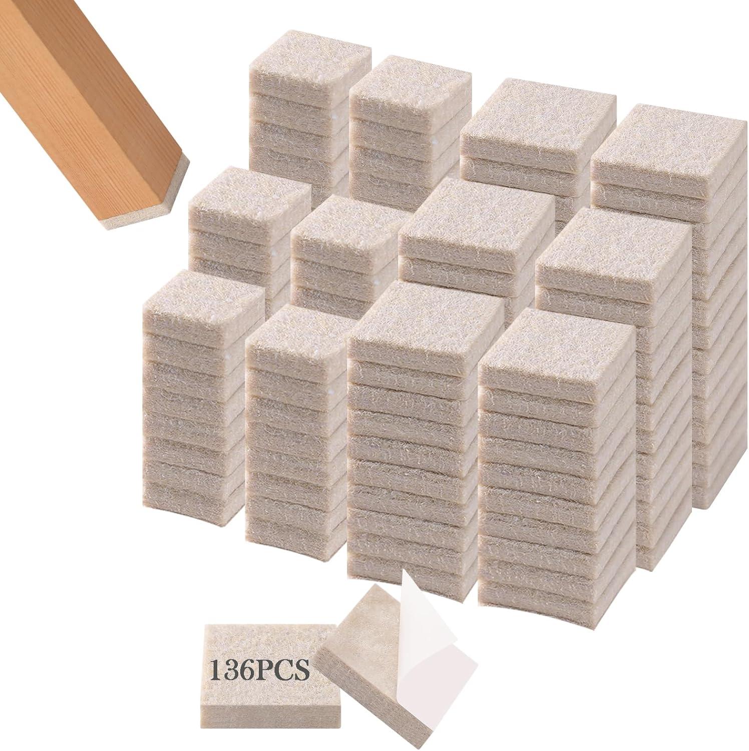 Fursafe&Q Felt Furniture Pads, Furniture Felt Pads for Hardwood Floors -Self Adhesive Chair Leg Floor Protectors, Protect from Nicks, Dents and Scratches, Chair Feet Protectors 136 Pcs Chair Feet