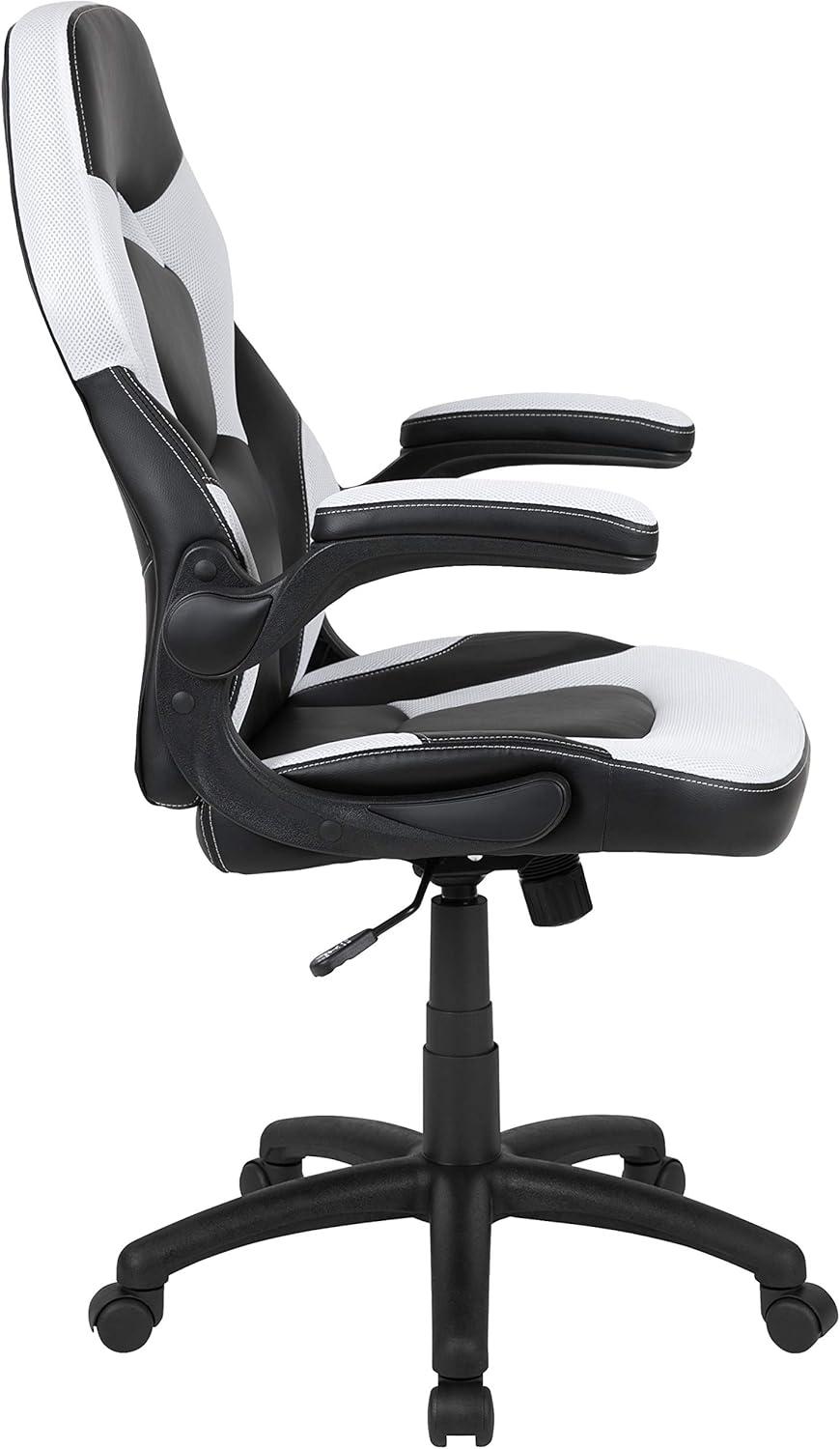 Flash Furniture X10 Gaming Chair, Racing Ergonomic Office Chair, Height Adjustable Swivel Computer Chair with Flip-Up Arms, White/Black LeatherSoft