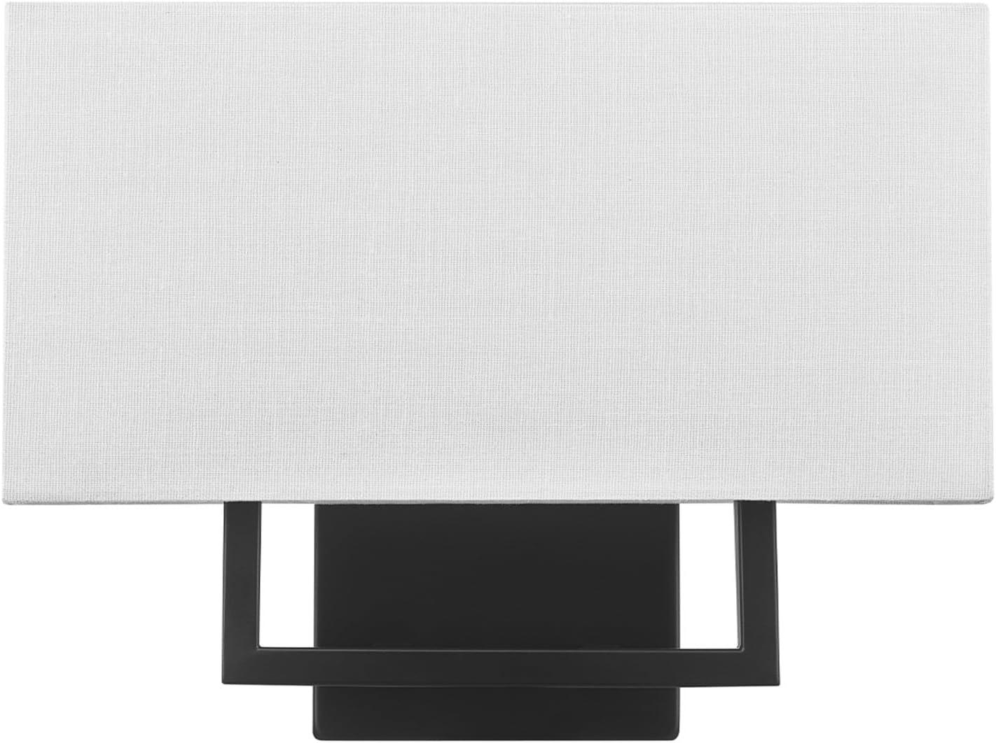 Matte Black Metal 2-Light Wall Sconce with White Fabric Shade