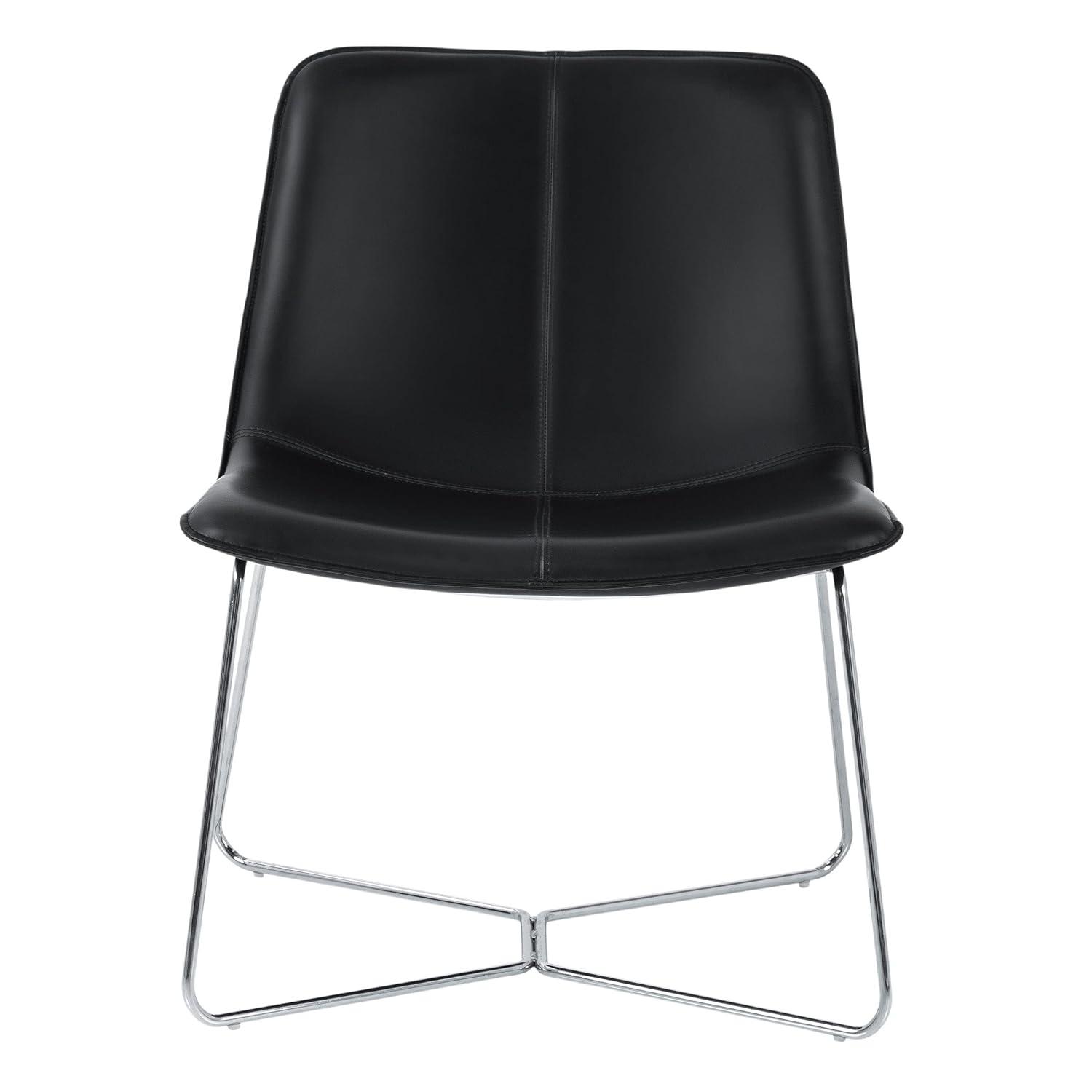 OSP Home Furnishings Grayson Contemporary Scoop Accent Chair, Black with Chrome Base