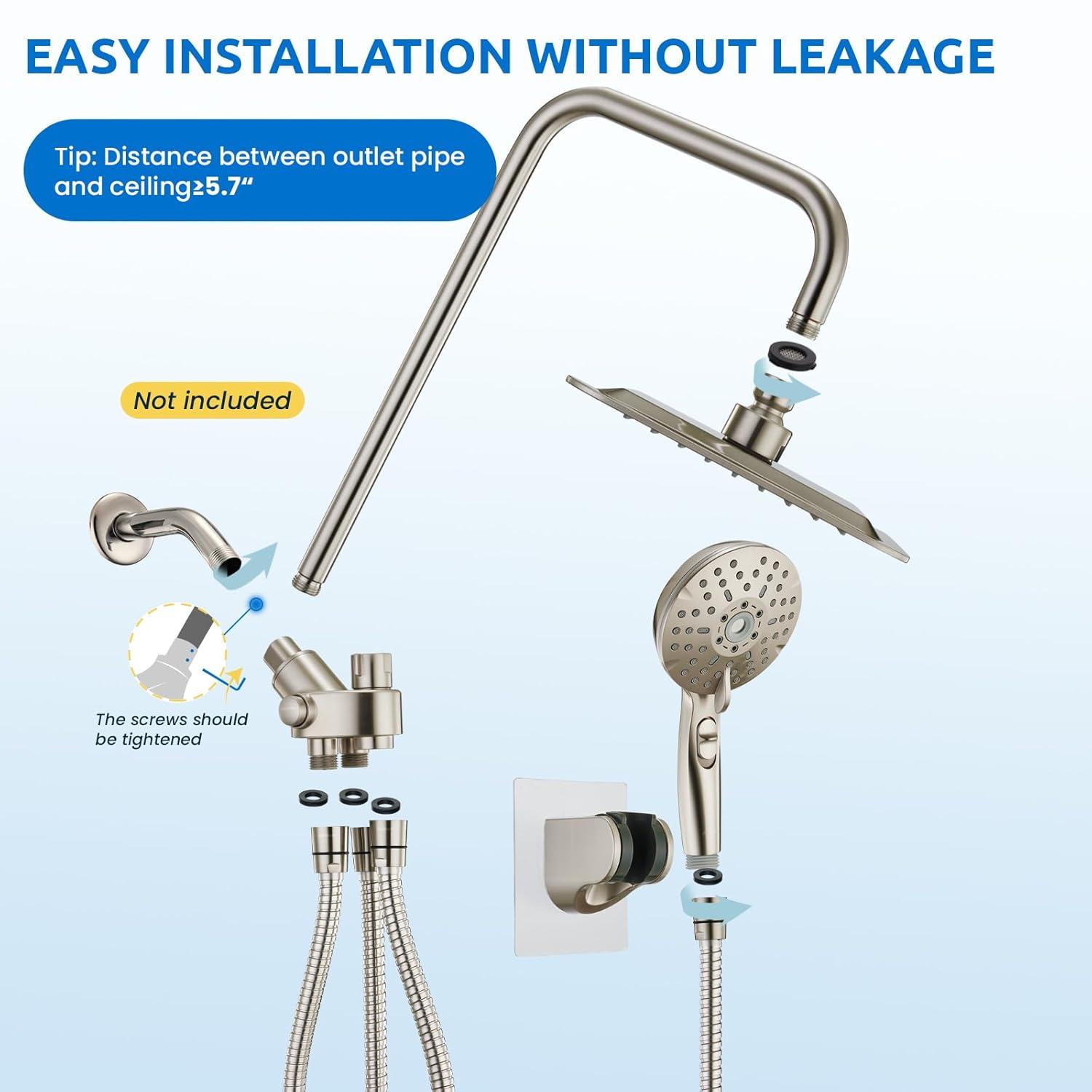 8" Dual Shower Head Combo, Rainfall Shower Head with Handheld, 6 Spray Settings Angle Adjustable Handheld Shower Head with Pause, Height Adjustable, Matte Black