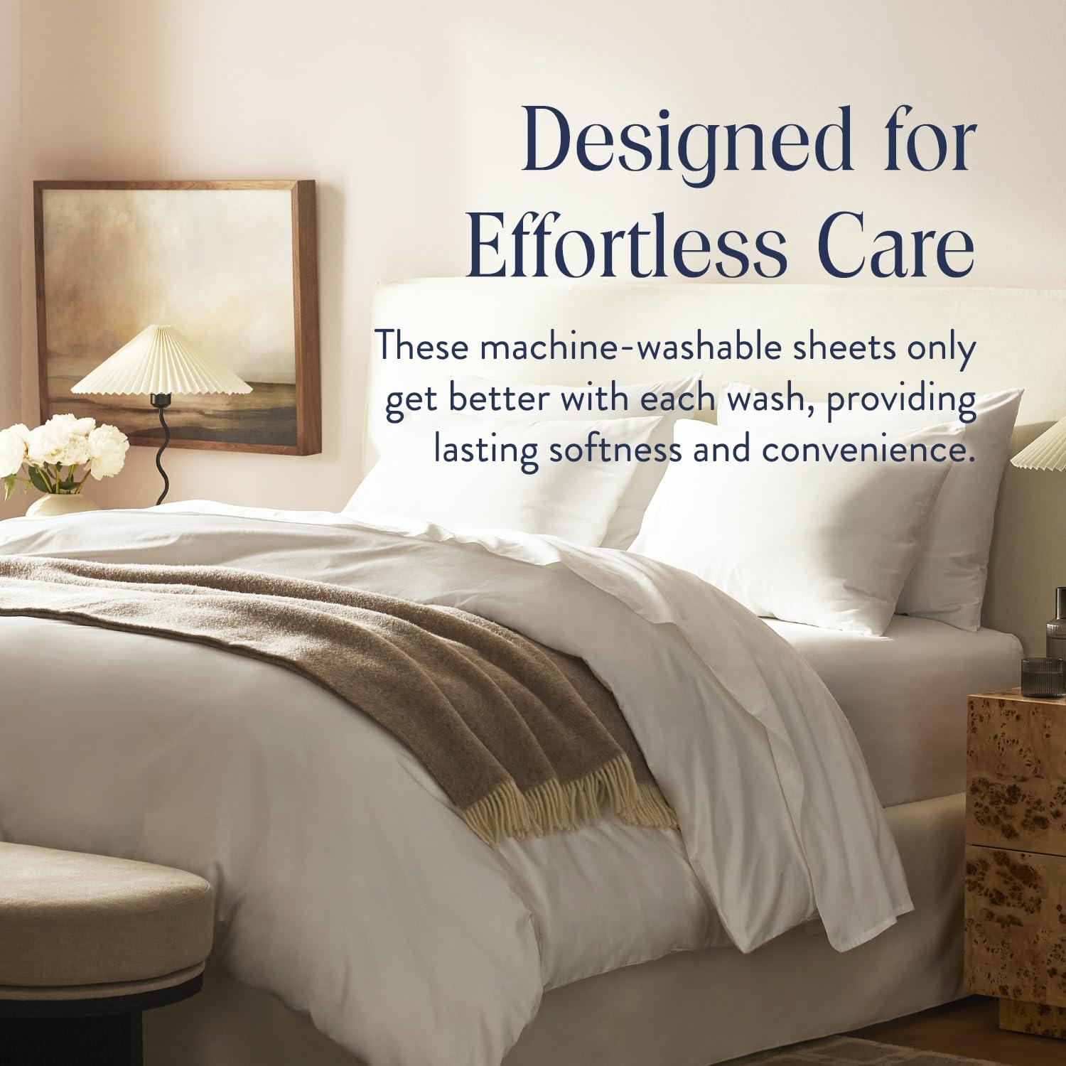 Brooklinen Luxury Sateen 4 Piece King Size Sheets Set in White - 100% Cotton Sateen Sheets - 1 Fitted Sheet, 1 Flat Sheet, 2 Pillowcases