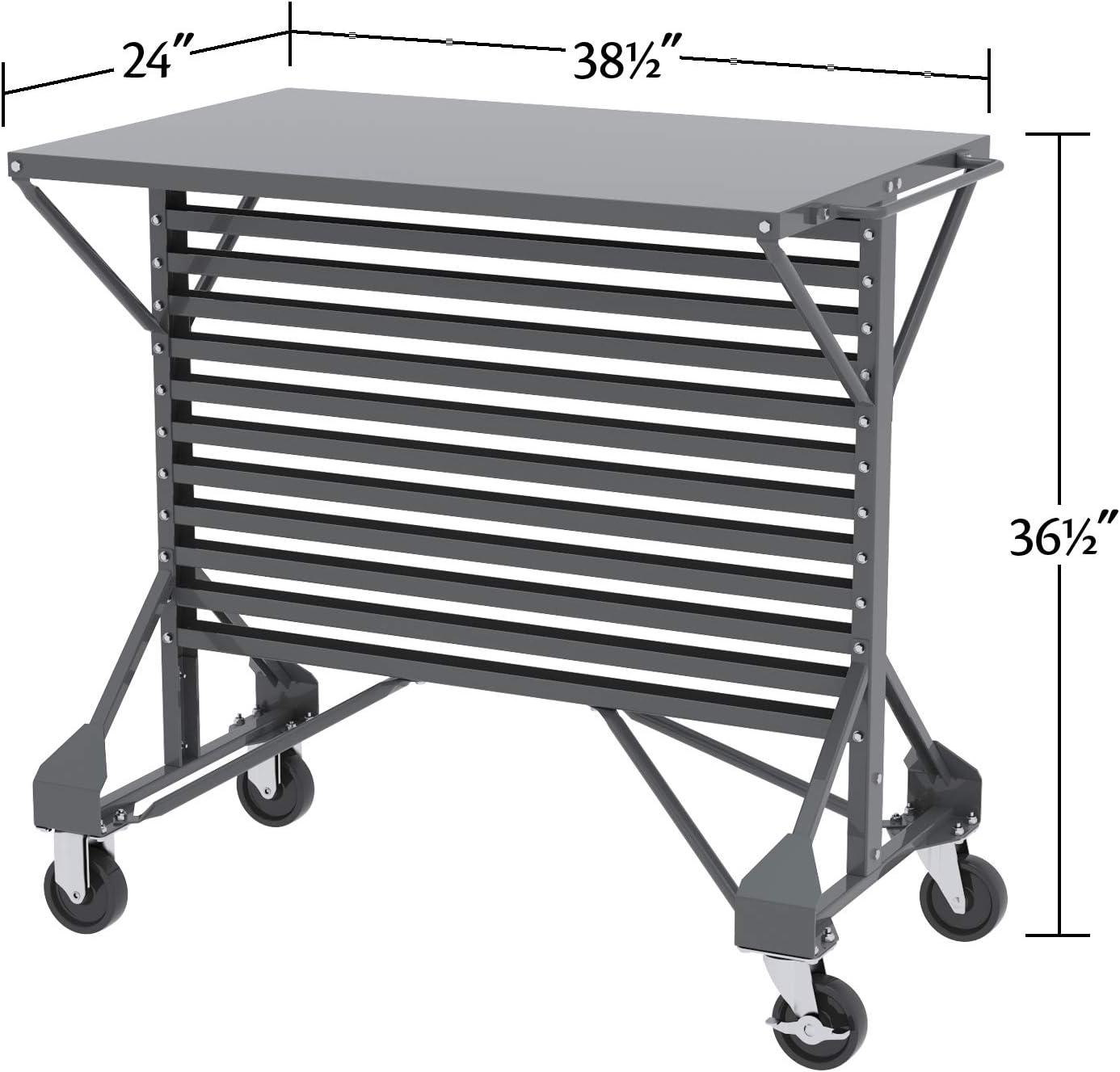 Gray Steel Mobile Bin Cart with Flat Shelf