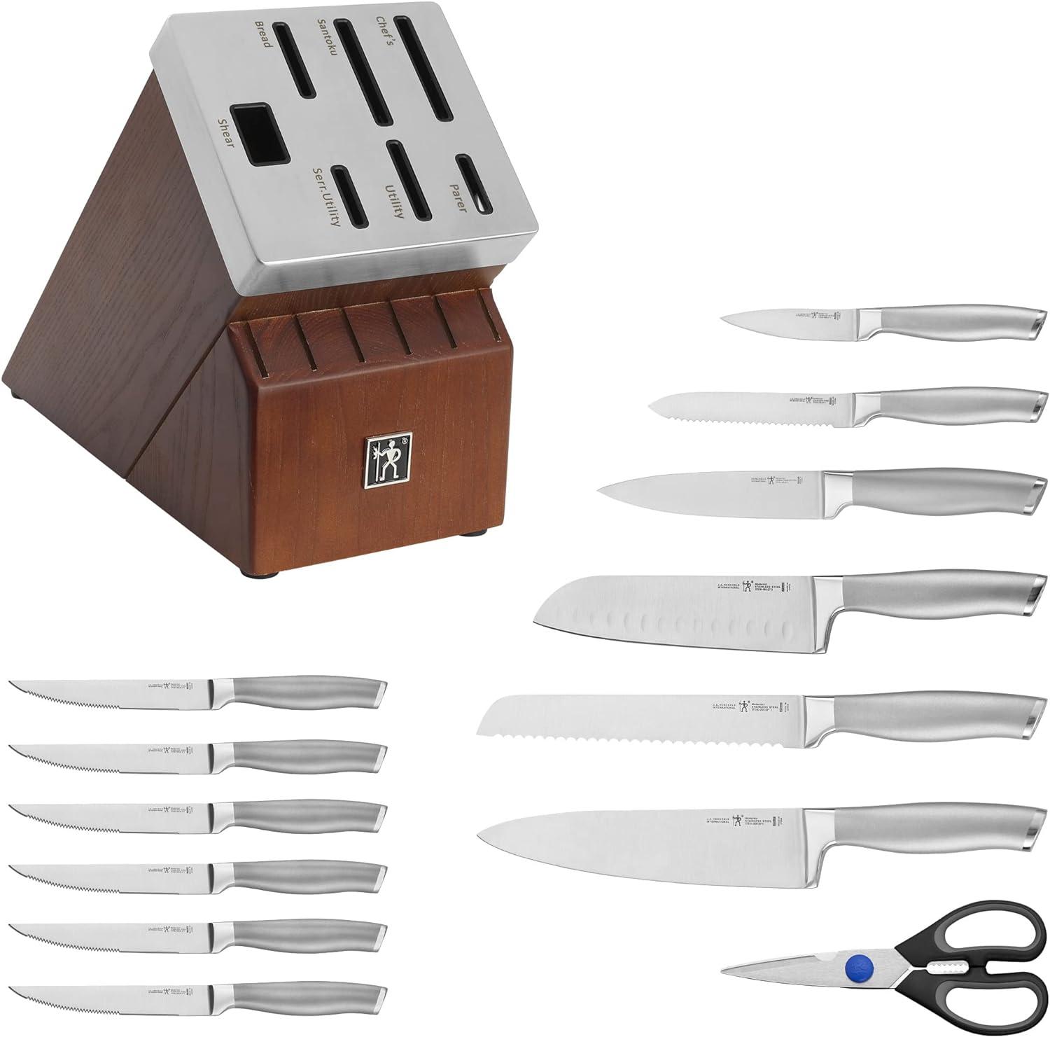 14-Piece Stainless Steel Knife Set with Dark Wood Block