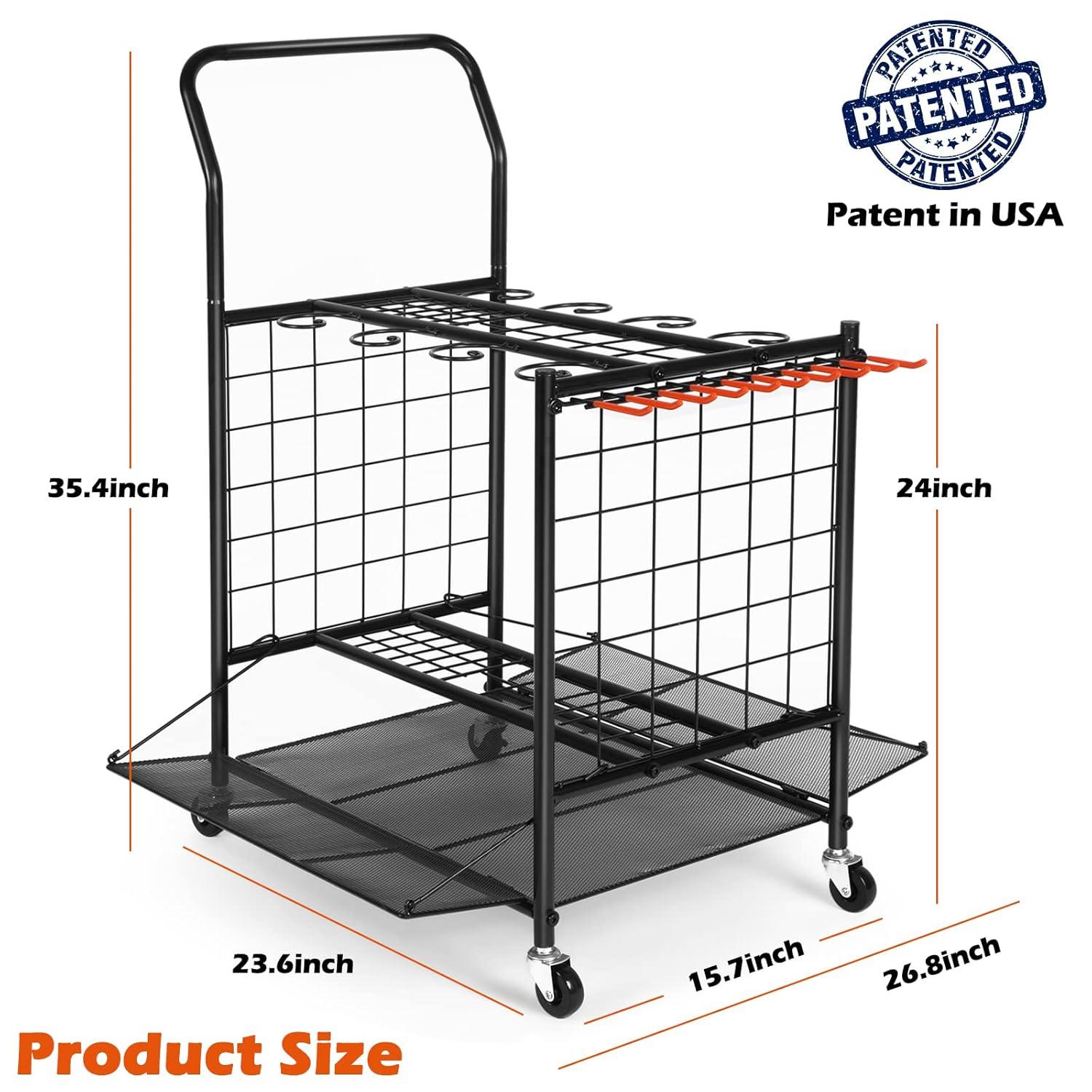 Garden Tool Storage Organizer, Yard Tool Storage for Garage, Shed, Garden Tool Rack Stand on Wheels, Up to 36 Long Handle Tool Storage, Steel, Black (WEY09)