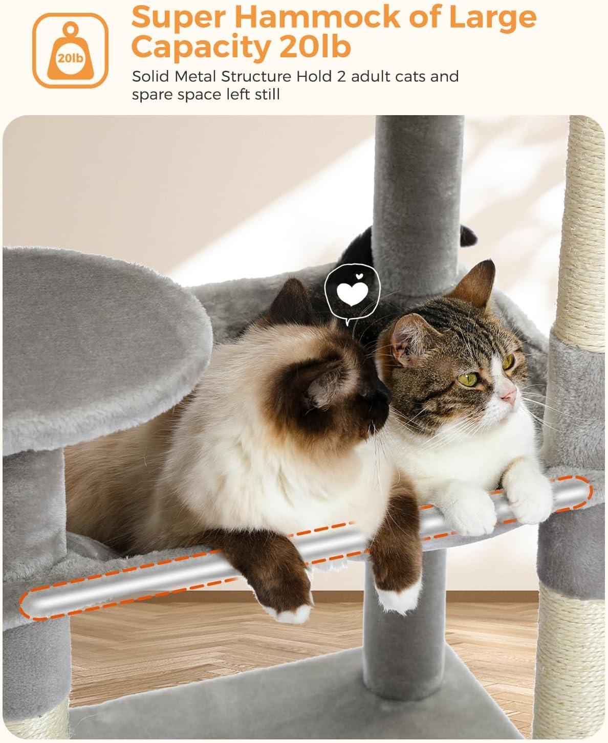 56.3" Indoor Multi-Level Tall Cat Tower With Large Hammock, Scratching Posts, Cozy Condo And Top Perch