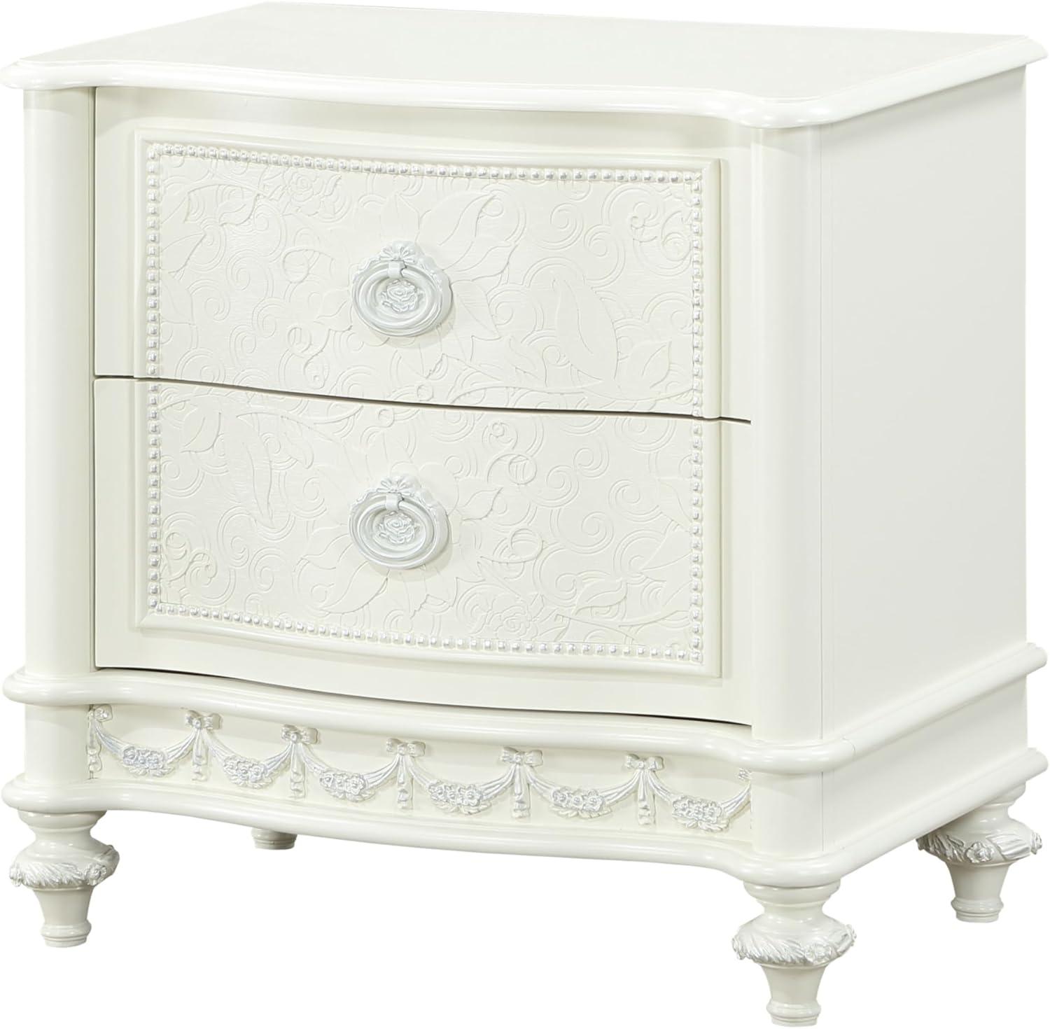 Mordern ACME Dorothy Nightstand with 2 Drawers, Ivory Finish, Night Stand, 26''L x 16''W x 26''H, for Bedroom