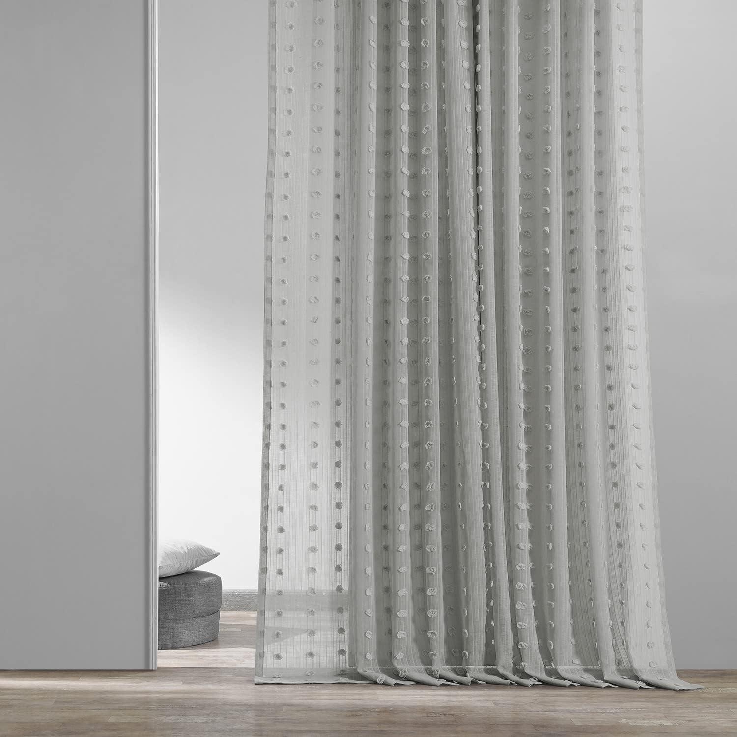 Strasbourg Dot Grey Patterned Linen Sheer Curtain (1 Panel), Strasbourg Dot Grey, 50W X 84L