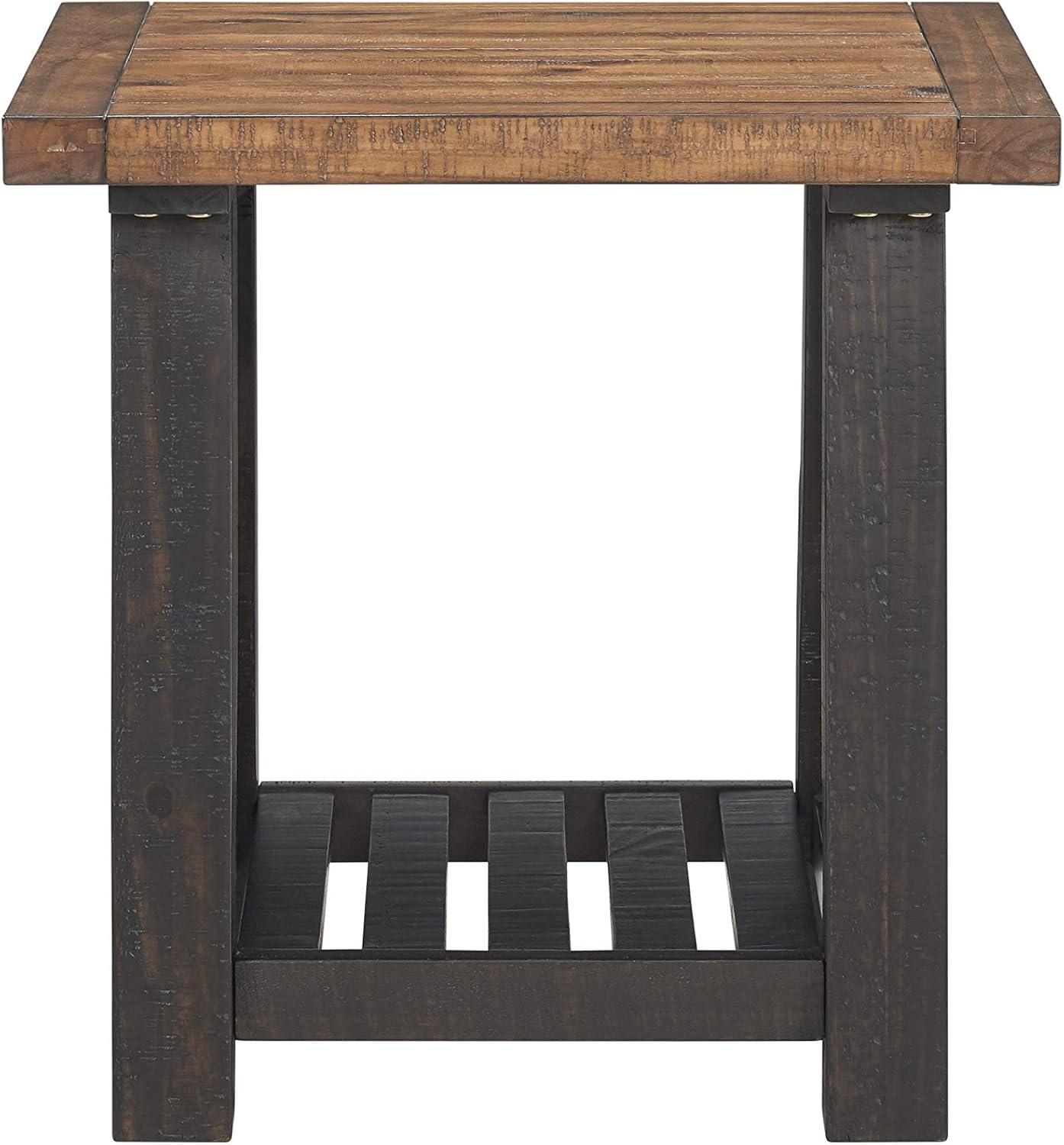 End Table with Slatted Shelf and X Legs, Brown and Black- Saltoro Sherpi