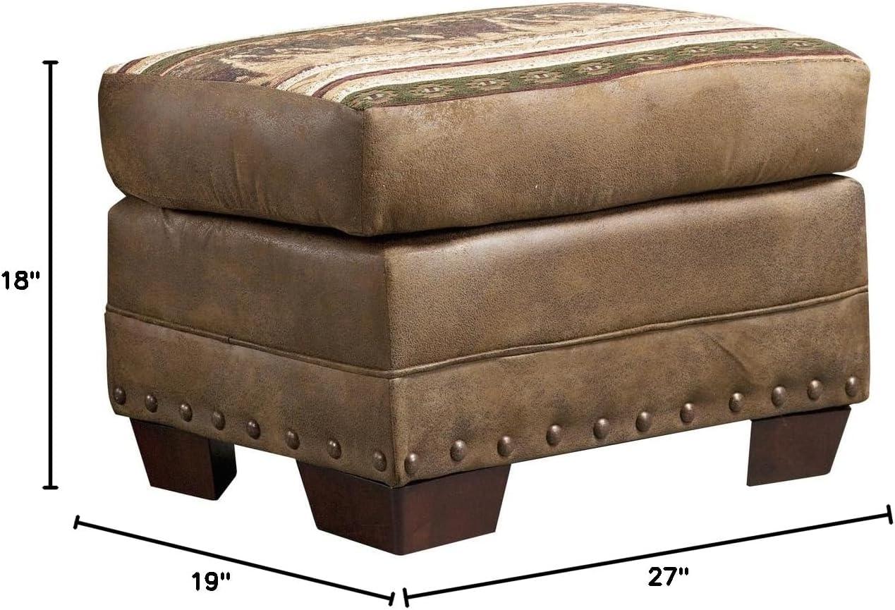 American Furniture Classics 26.5" Microfiber Wild Horses Ottoman in Brown