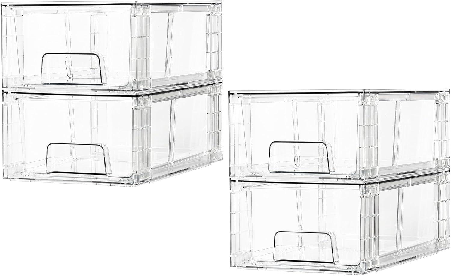 Clear Stackable Acrylic Storage Drawers with Handles, 4 Pack