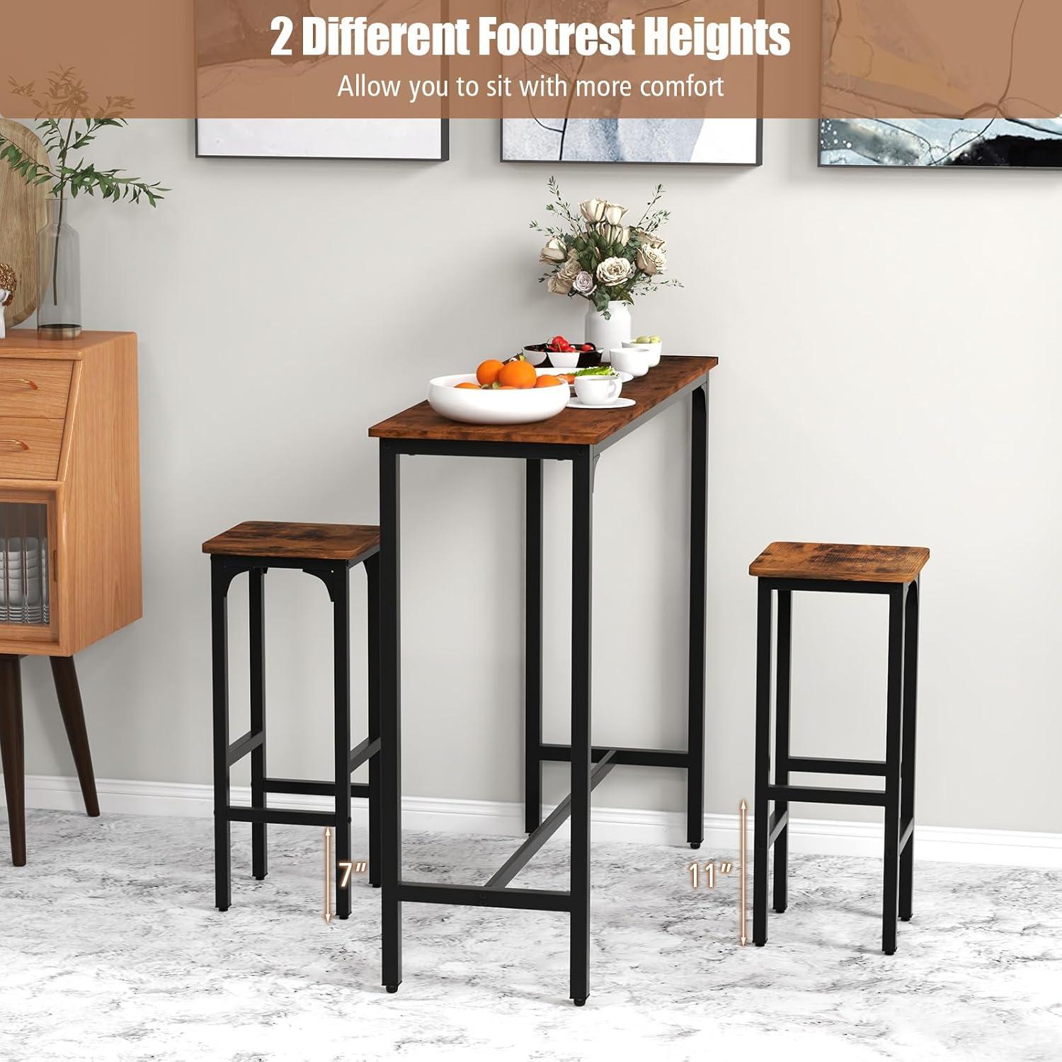 Tangkula Set of 2 Industrial Bar Stools 28" Kitchen Breakfast Bar Chairs Rustic Brown