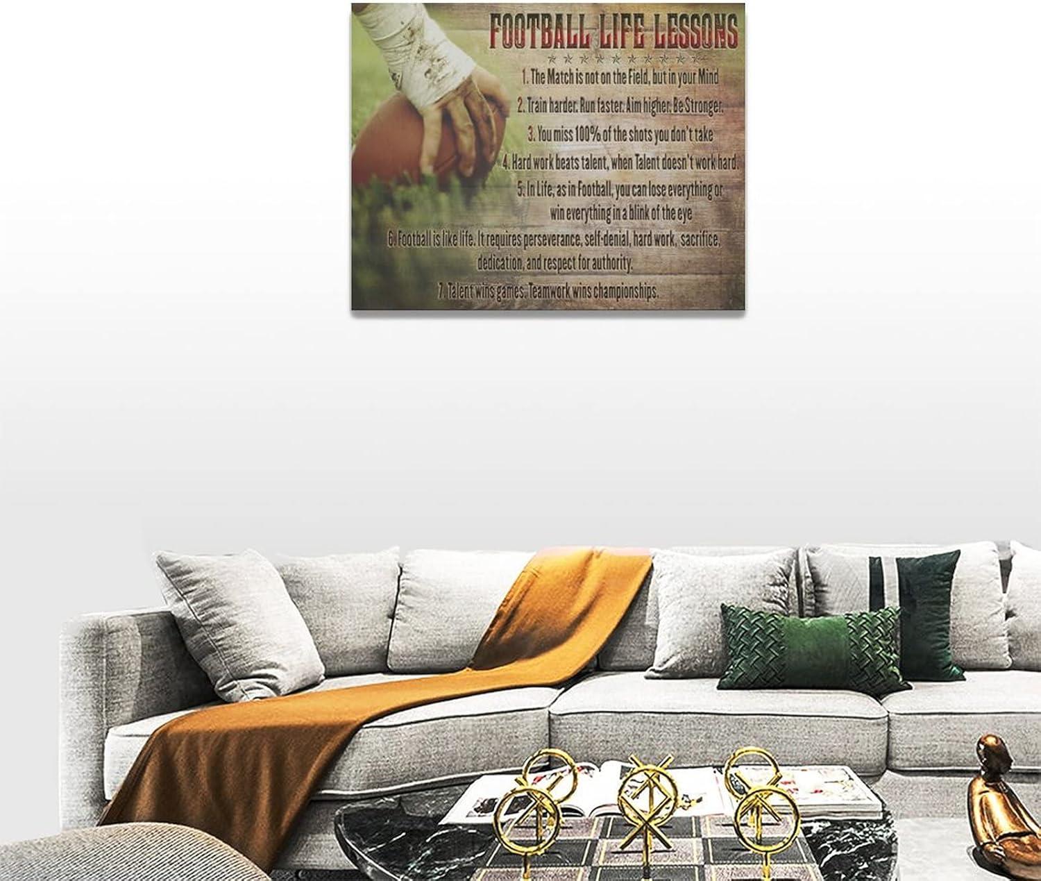 Football Life Lessons Wall Art Pictures Wall Decor Gifts for Football Player Boy Man Football Fan Vintage Football Sports Canvas Painting Print Artwork Framed for Classroom Boy Room Gym Office 12"x16"