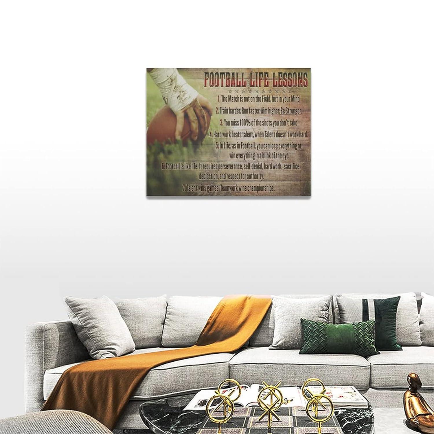 Football Life Lessons Wall Art Pictures Wall Decor Gifts for Football Player Boy Man Football Fan Vintage Football Sports Canvas Painting Print Artwork Framed for Classroom Boy Room Gym Office 12"x16"