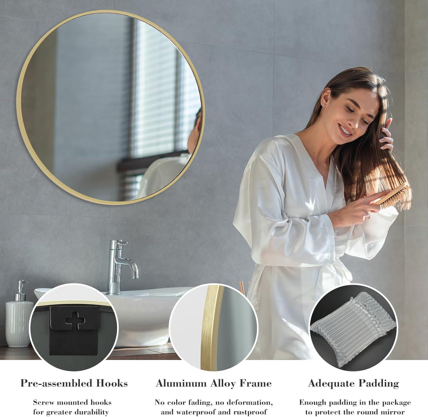 gold Round Wall Mirror, Bathroom Mirrors for Over Sink, Circle Mirror for Bathroom, Entryway, Bedroom, Vanity (24 Inch)