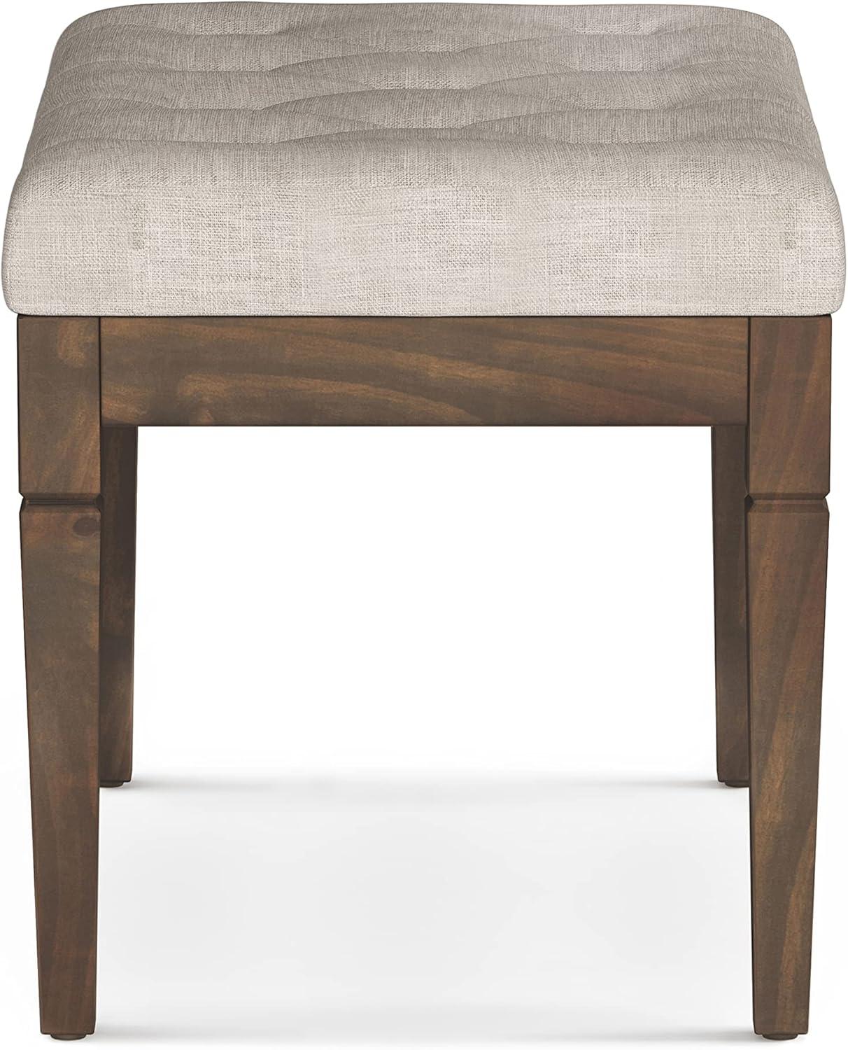 SIMPLIHOME Waverly 28 inch Wide Traditional Rectangle Small Tufted Ottoman Bench in Natural Linen Look Fabric, Assembled, For the Living Room and Bedroom