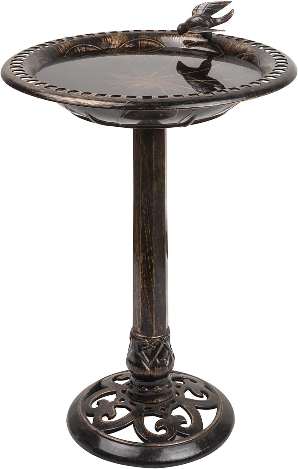 Bronze Plastic Bird Bath with Bird Figurine, 27-Inch