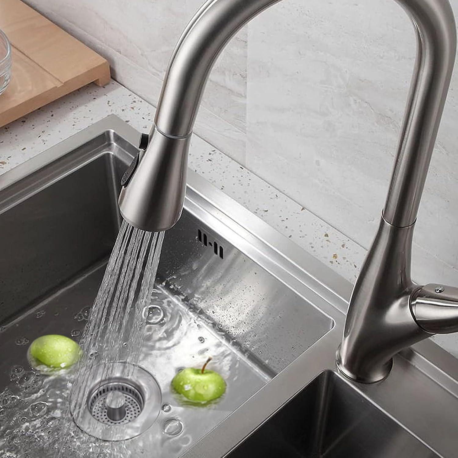 2PCS Upgraded 3 in 1 Kitchen Sink Drain Strainer,Anti-Clogging Sink Food Catcher Basket, Stainless Steel Pop-Up Kitchen Sink Stopper for US Standard 3-1/2 inch Kitchen Sink (Silver-2Pack)
