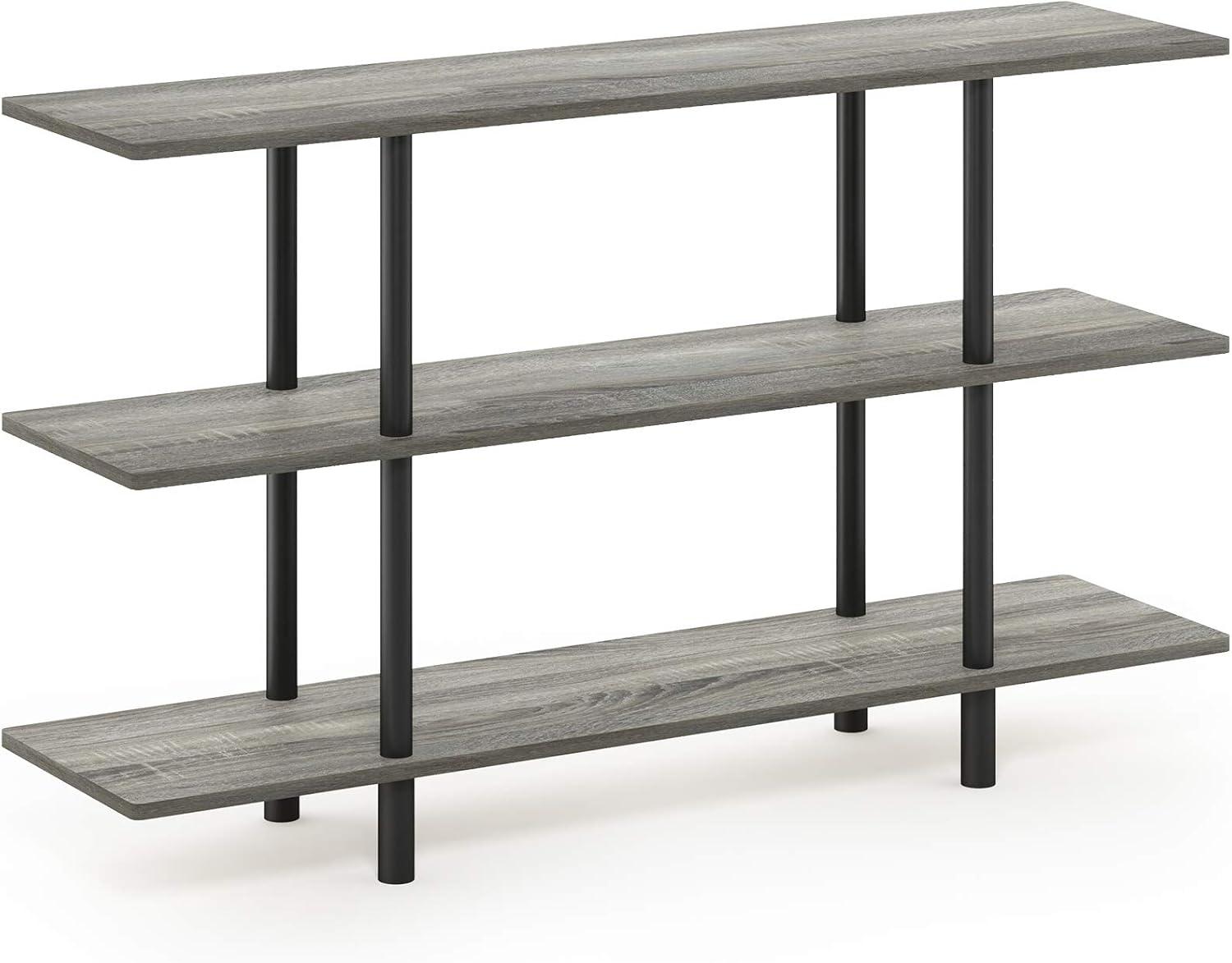 Furinno 47.24"W x 11.61"D x 27.83"H 3-Shelf Decorative Shelves, French Oak Gray and Black