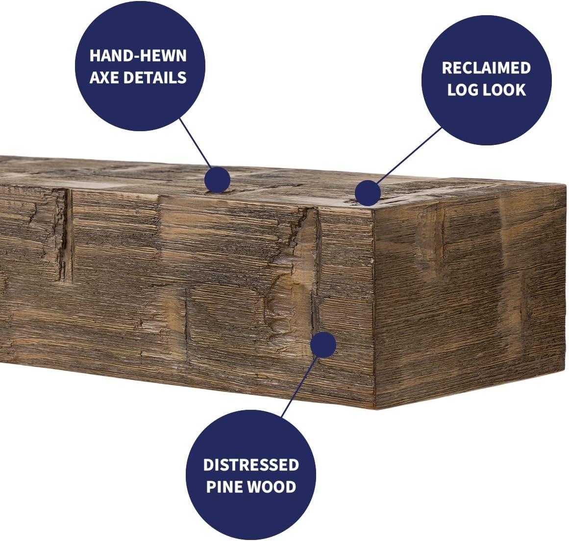 Mantel Directs Country Living Wood Fireplace Mantel Shelf - Bodie Rustic Hand Distressed Pine With Worn, Reclaimed Log Look; For Fireplaces, Hearths & Décor