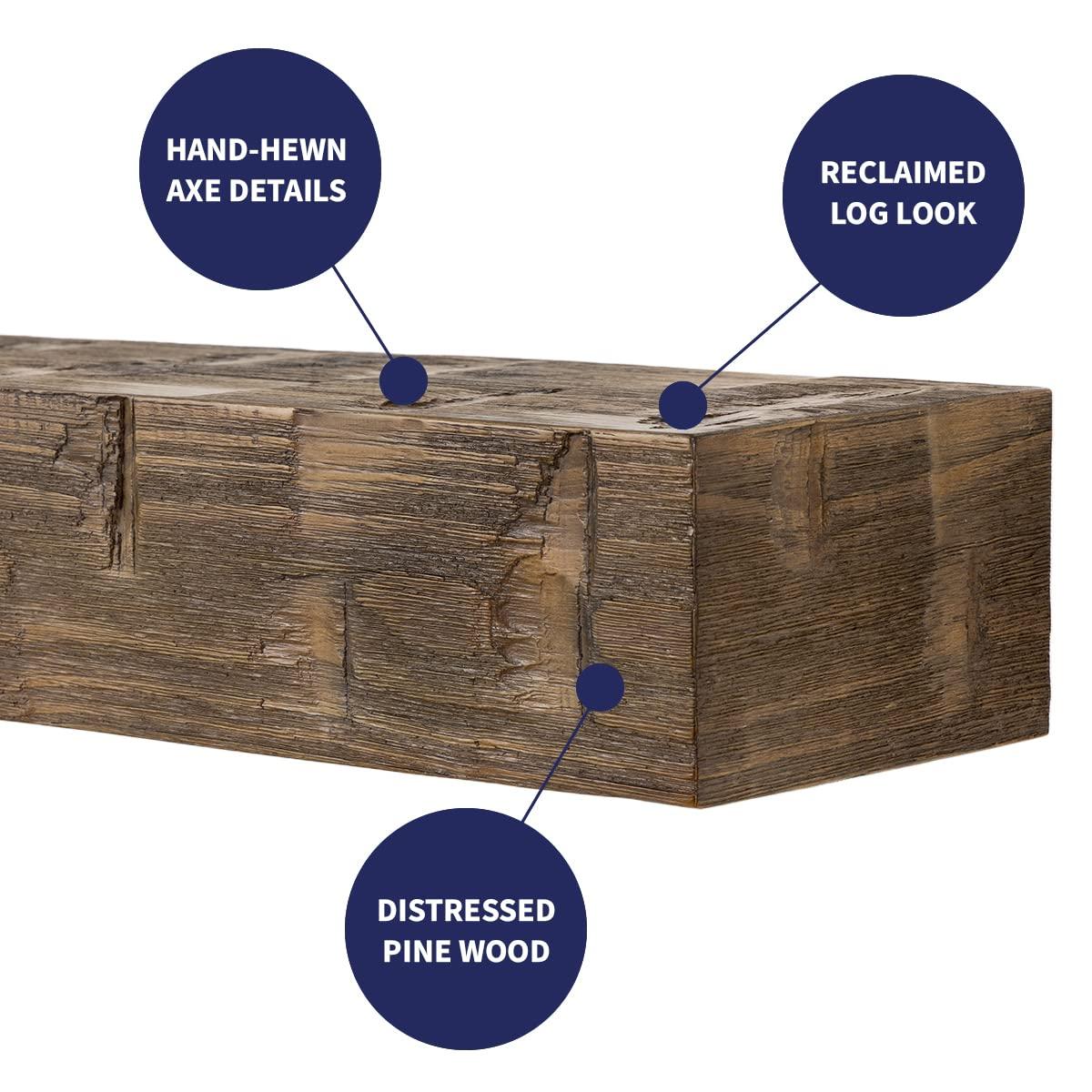 Mantel Directs Country Living Wood Fireplace Mantel Shelf - Bodie Rustic Hand Distressed Pine With Worn, Reclaimed Log Look; For Fireplaces, Hearths & Décor