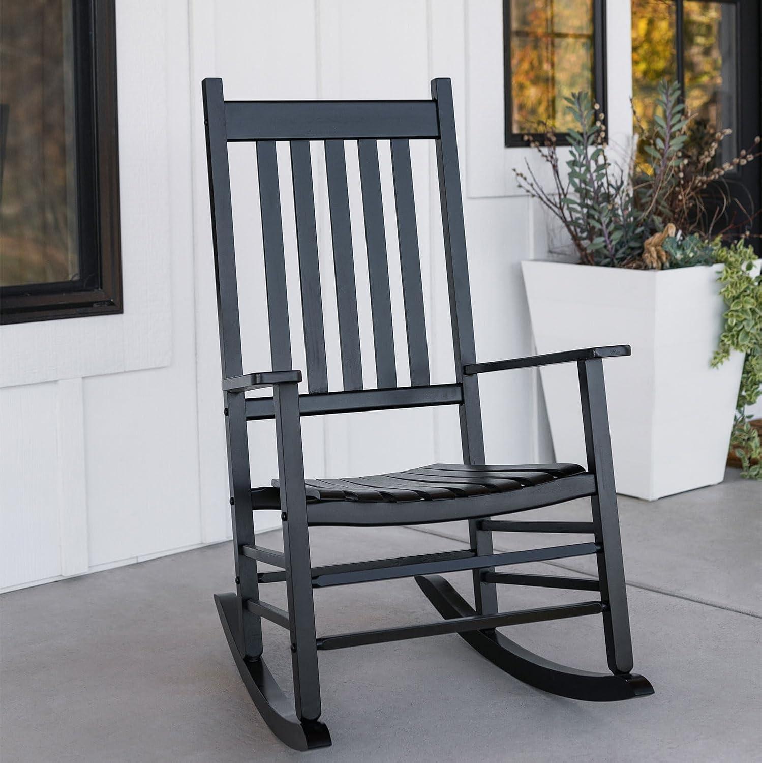 Comfortable Black Wooden Rocking Chair with Wavy Backboard - 68.5*86*115CM for Relaxation in Living Room or Patio