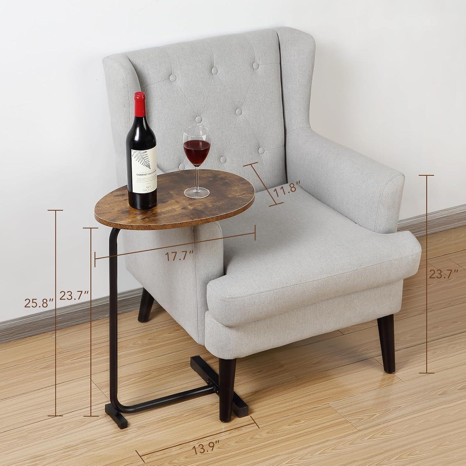 VASAGLE C-Shaped End Table, Small Side Table for Couch, Sofa Table with Metal Frame, Rustic Brown and Black