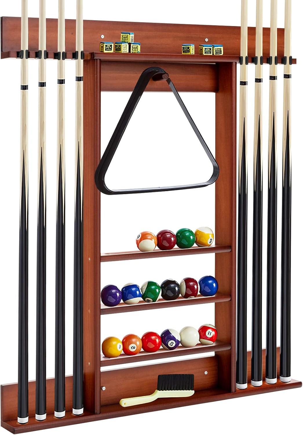 Topbuy Wall-Mounted Billiard Pool Cue Rack Pool Sticker Holder for Storing Cues & Pool Table Equipment Accessories Brown