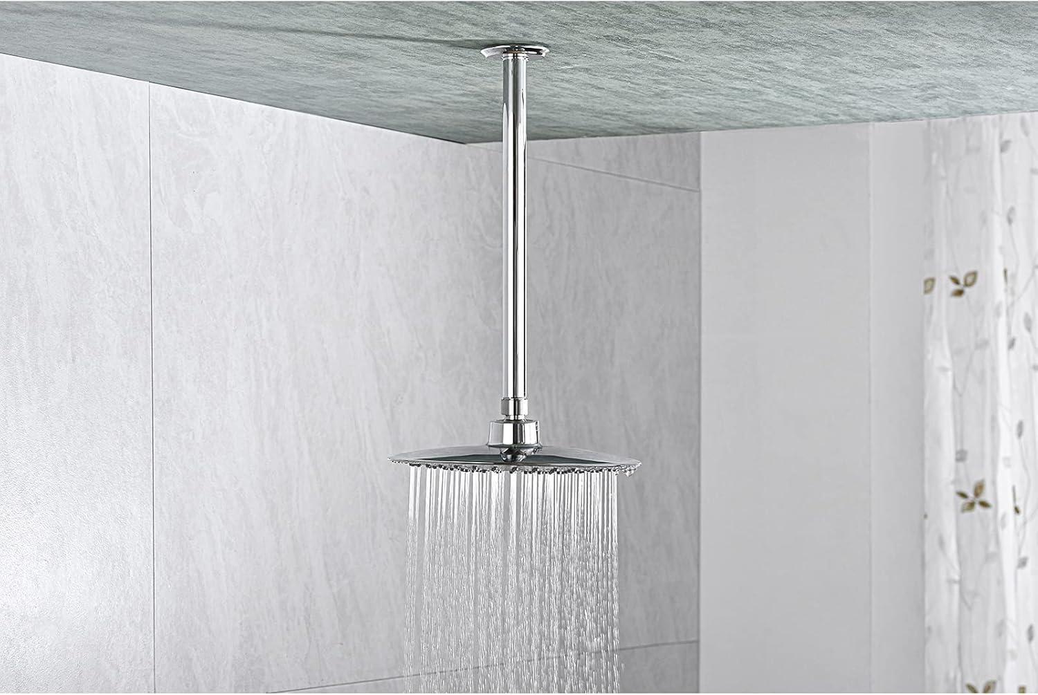 12-Inch Polished Chrome Ceiling Mounted Shower Arm and Flange