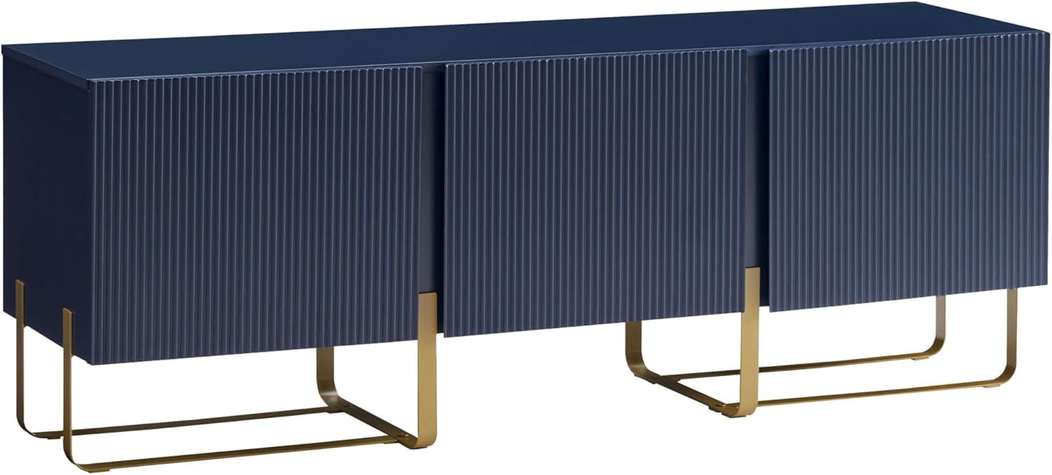 Denhour DH BASIC Modern 60-inch 3-Door Storage TV Stand by  Indigo Blue/Gold
