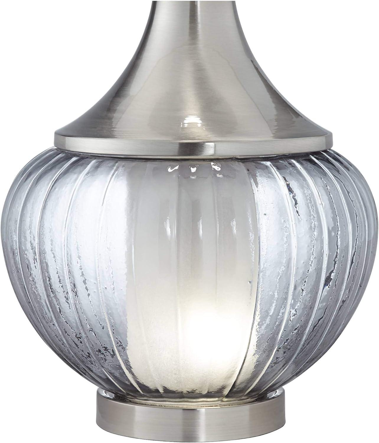 Courtney 23.5" Fluted Smoked Glass Table Lamp with White Linen Shade