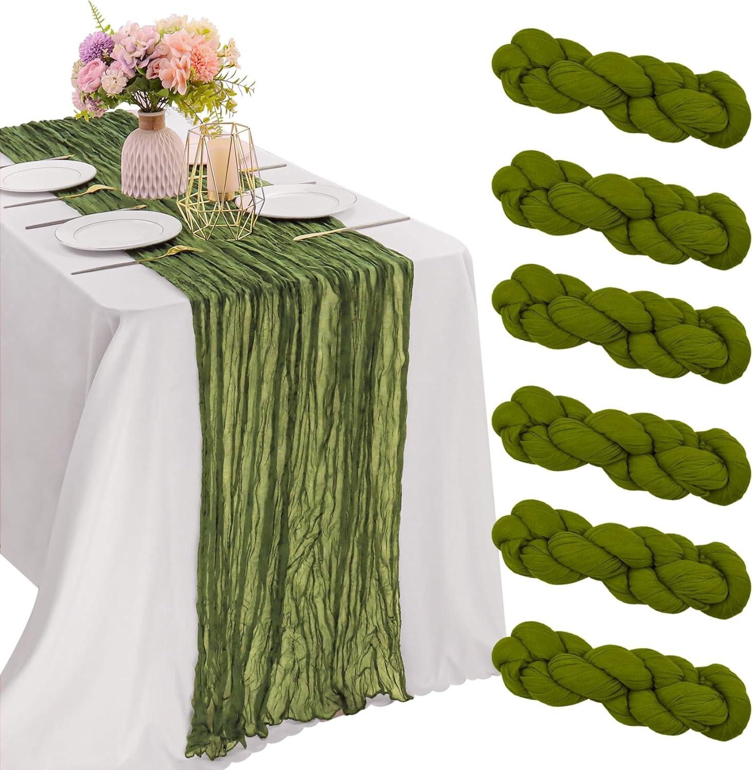 Mint Green Cheesecloth Table Runner 6 Pack 35" Boho Gauze Runner 120 inches Long Tablecloth Runner Rustic Sheer Fabric Bulk for Baby Shower Wedding Bridal Birthday Party Table Decorations