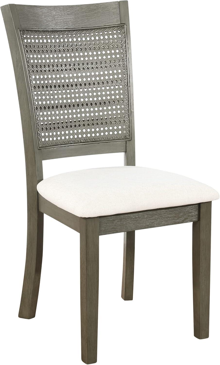 Walden Cane Back Dining Chair  with Gray Base and Linen White Fabric Seat