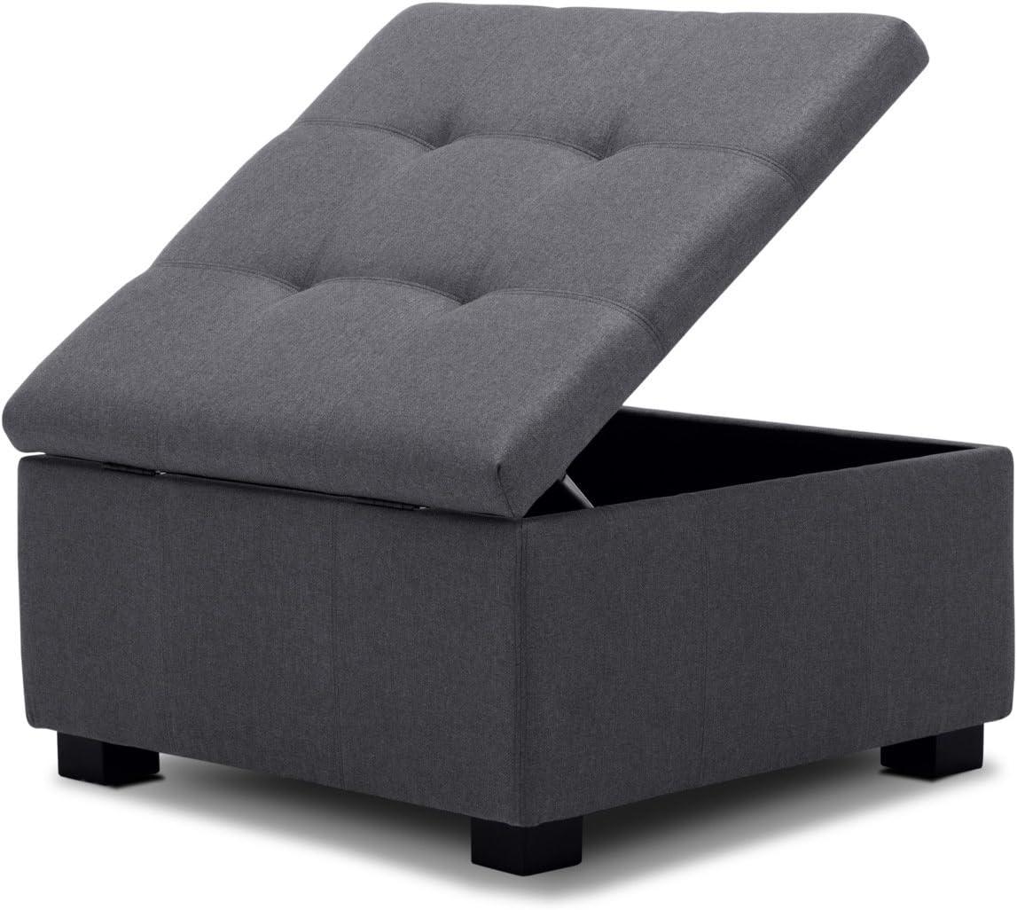 BELLEZE Storage Tufted Ottoman Upholstered Modern Style Indoor Living Room Bedroom Foot Bench, Grey