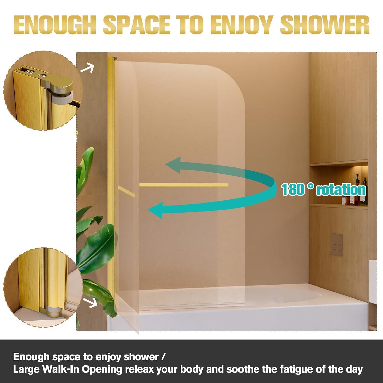 31 In. W * 55 In. H Frameless Shower Doors For Bathtub, 1/4" (6Mm) Thick SGCC Tempered Glass Door, Pivot Shower Door Panel For Bathroom