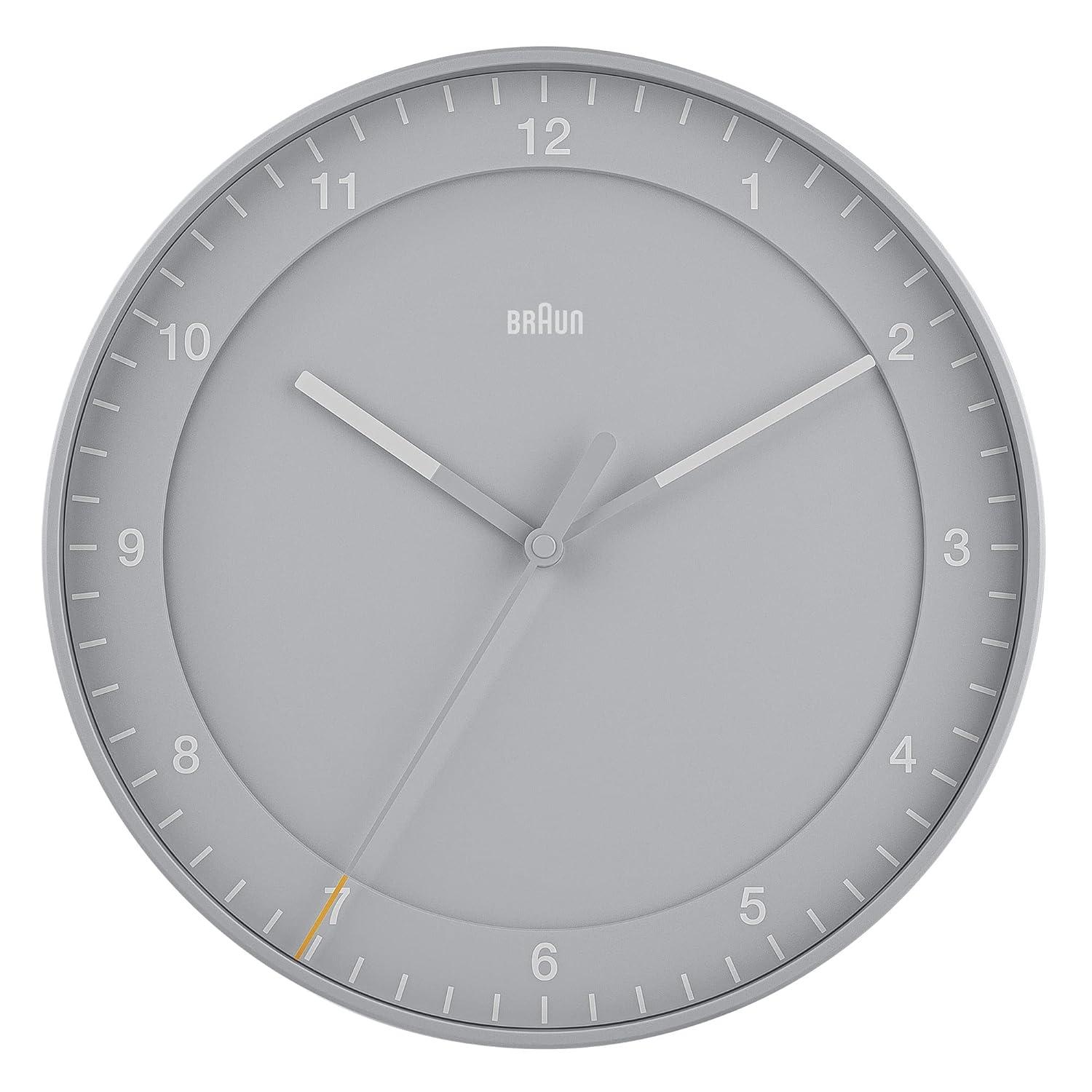 Braun Classic Large Analogue Wall Clock with Silent Sweep Movement, Easy to Read, 30cm Diameter in White, Model BC17W.