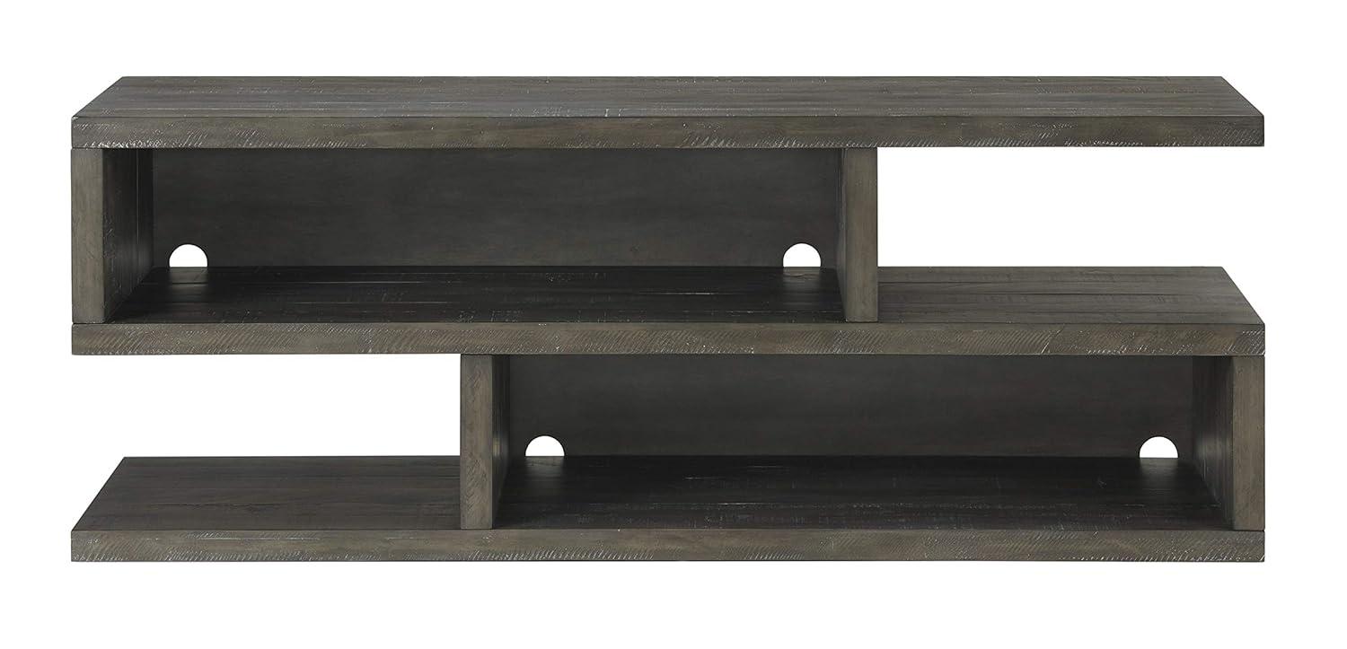 TV Stand with Cantilever Open Shelving and S Shape, Brown- Saltoro Sherpi