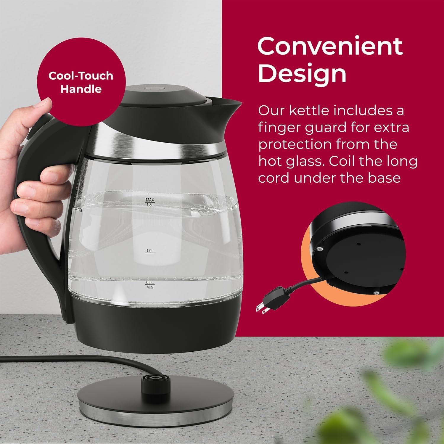 MuellerLiving Mueller Living Electric Kettle, Electric Tea Kettle for Boiling Water, 1500W SpeedBoil Teach Automatic Shutoff, 1.8L Cordless with LED Light, Borosilicate Glass Tea Kettle Pot Water Heater, BPA Free