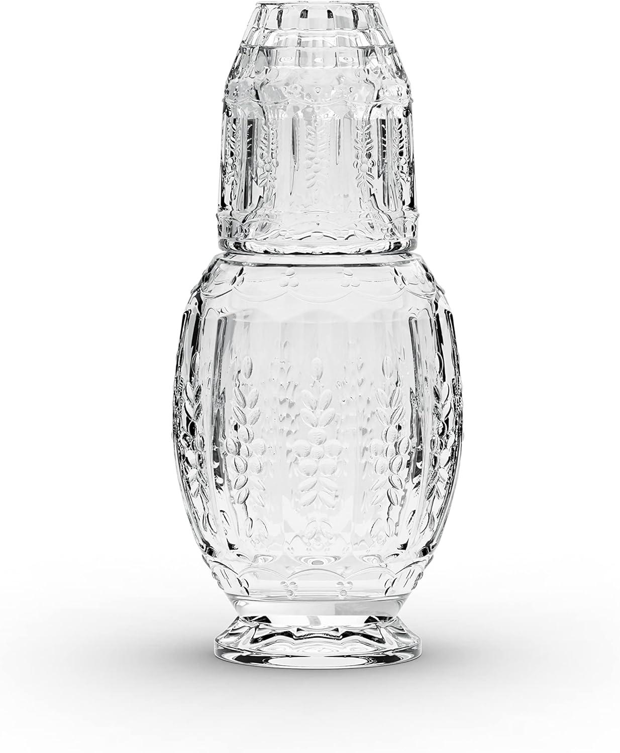 Elle Décor Vintage Night Bedside 33 oz. Water Carafe With Tumbler, 2-Piece Set,Clear