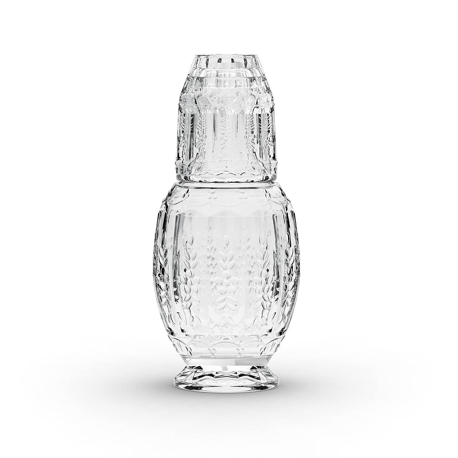 Elle Décor Vintage Night Bedside 33 oz. Water Carafe With Tumbler, 2-Piece Set,Clear