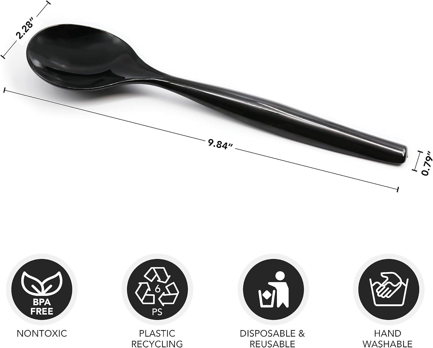 Heavy Duty Black Plastic 10" Serving Spoons, 18-Count