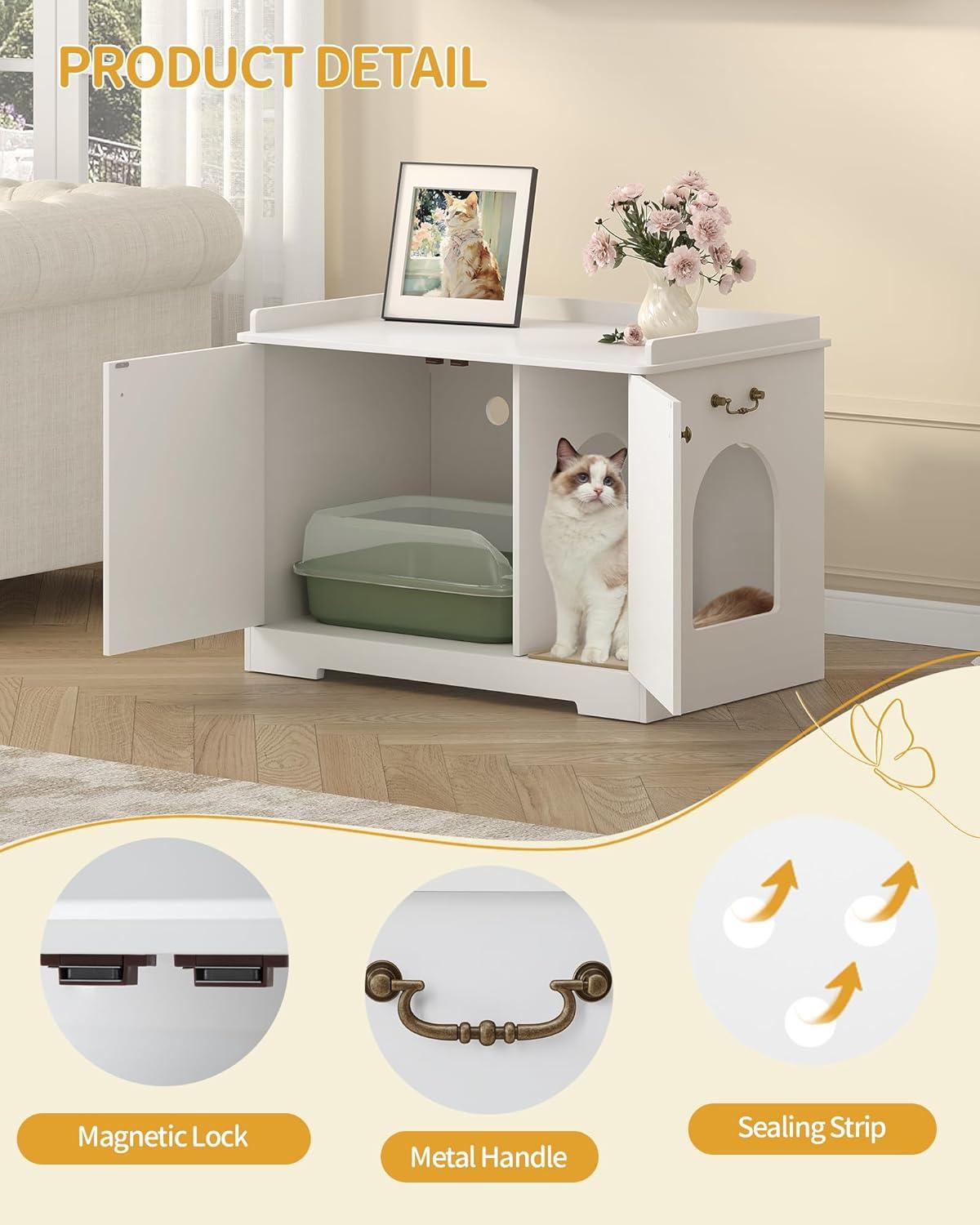Tucker Murphy Pet™ Bohy Cat Litter Box Enclosure with Handles, Hidden Litter Box Furniture with Removable Partition, Wooden Pet House Side End Table, for Living Room, Bedroom
