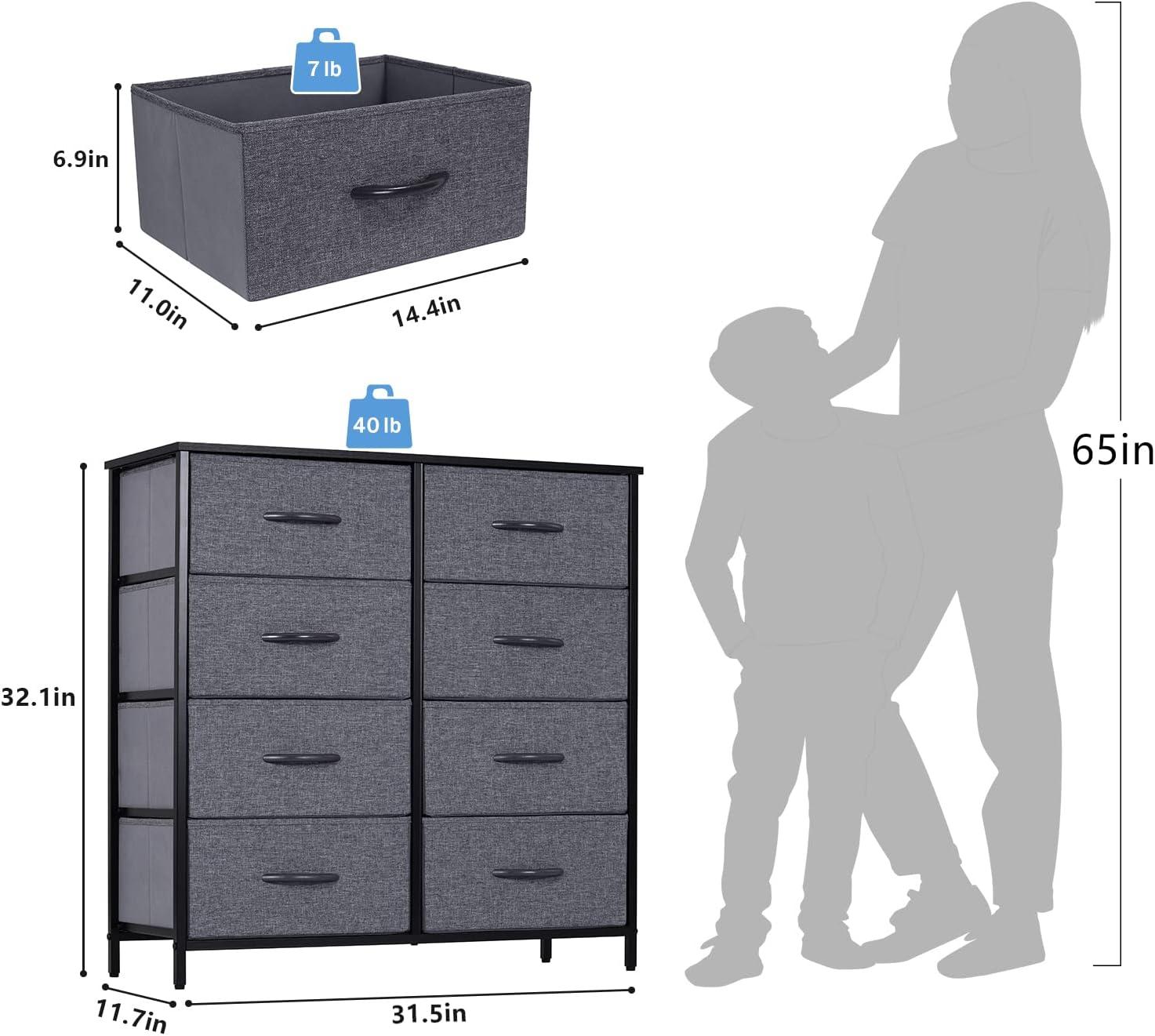 YINTATECH Storage Tower Unit with 8 Drawers - Fabric Dresser with Large Capacity, Organizer Unit for Bedroom, Living Room & Closets - Sturdy Steel Frame, Wooden Top & Easy Pull Fabric Bins (Graphite)