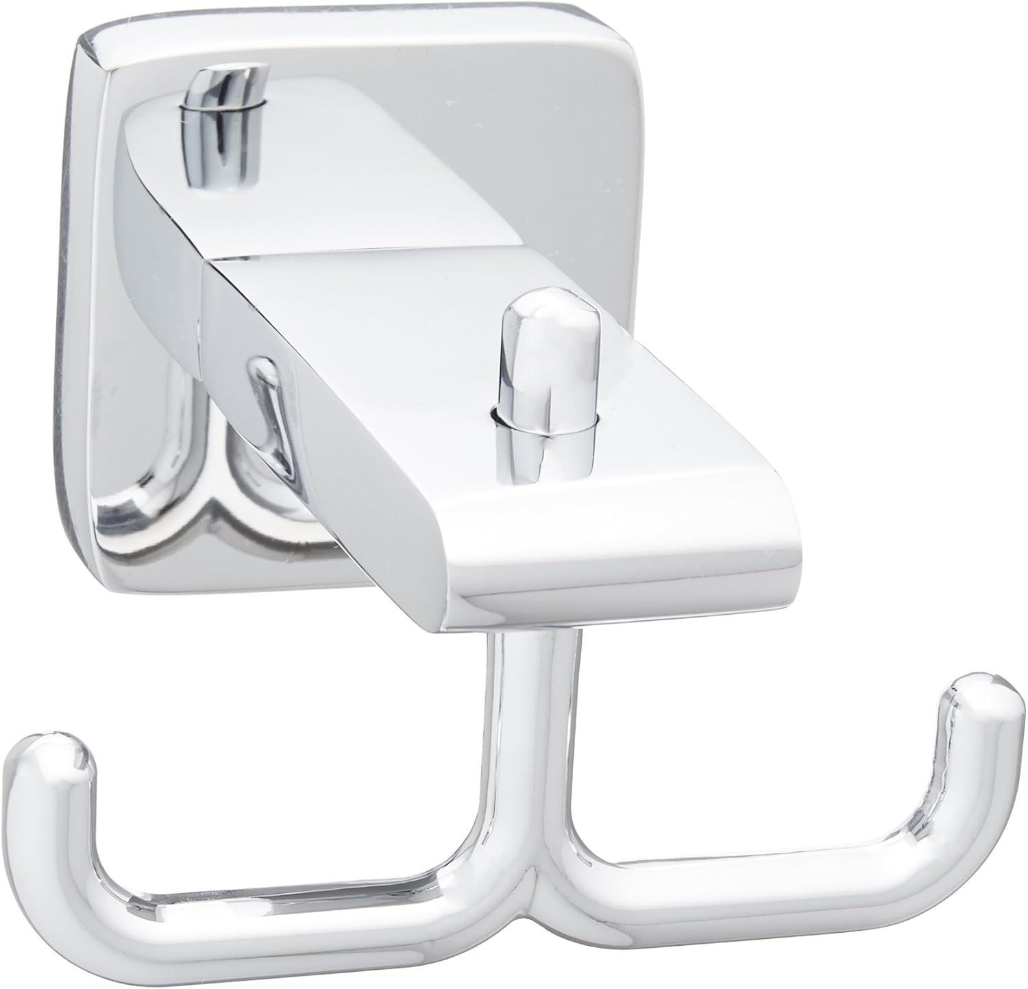 Polished Chrome Modern Double Robe Hook with Square Backplate