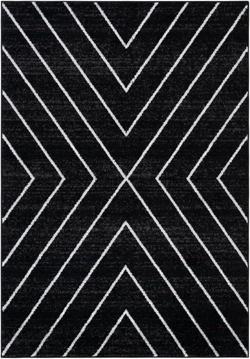 Black and Light Grey Geometric Synthetic Area Rug, 3' x 5'