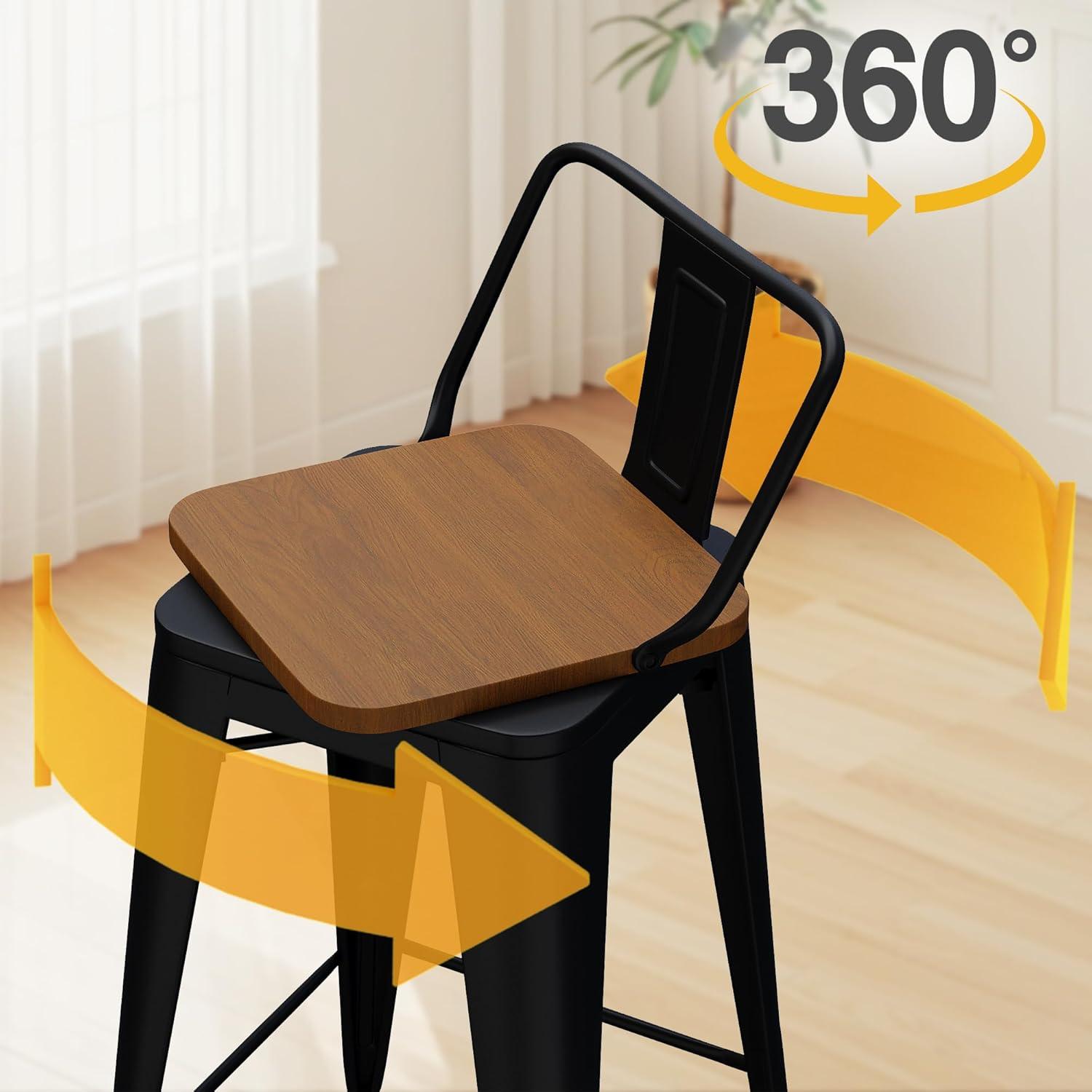 Changjie Furniture 30 Inch Bar Stools Set of 4 Industrial Metal Barstools Bar Height Bar Stool with Backs for Home Kitchen (30 inch, Black)